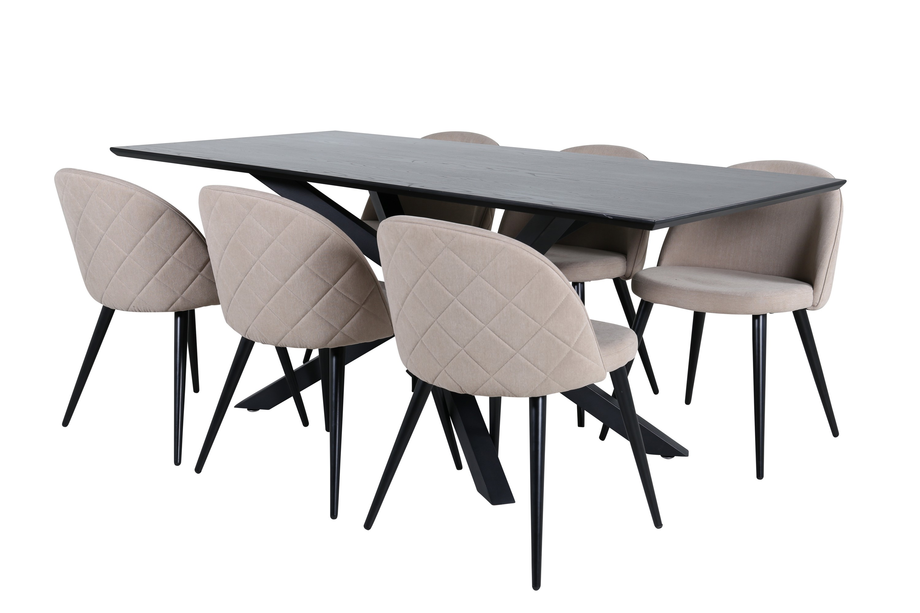 piazza matgrupp 180 cm rektangulär med 6 velvet stolar - beige