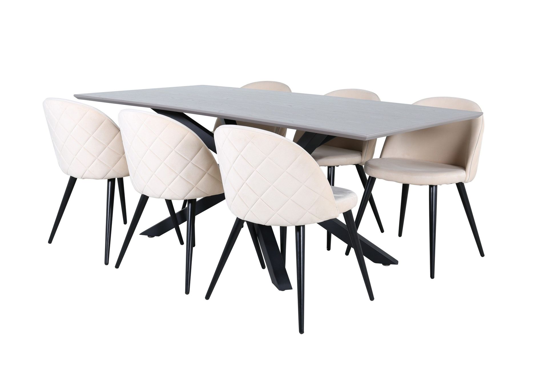Piazza Matgrupp 180 cm Rektangul&auml;r med 6 Velvet stolar - Beige