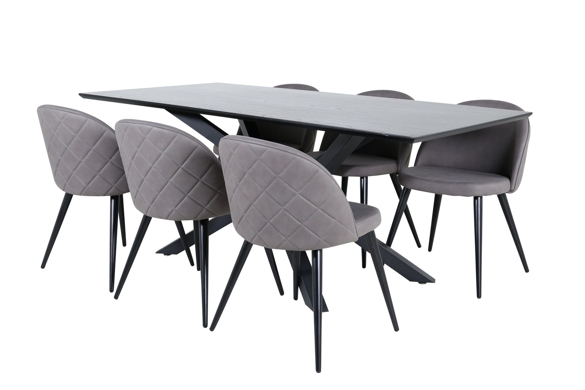 Piazza Matgrupp 180 cm Rektangul&auml;r med 6 Velvet stolar - Svart