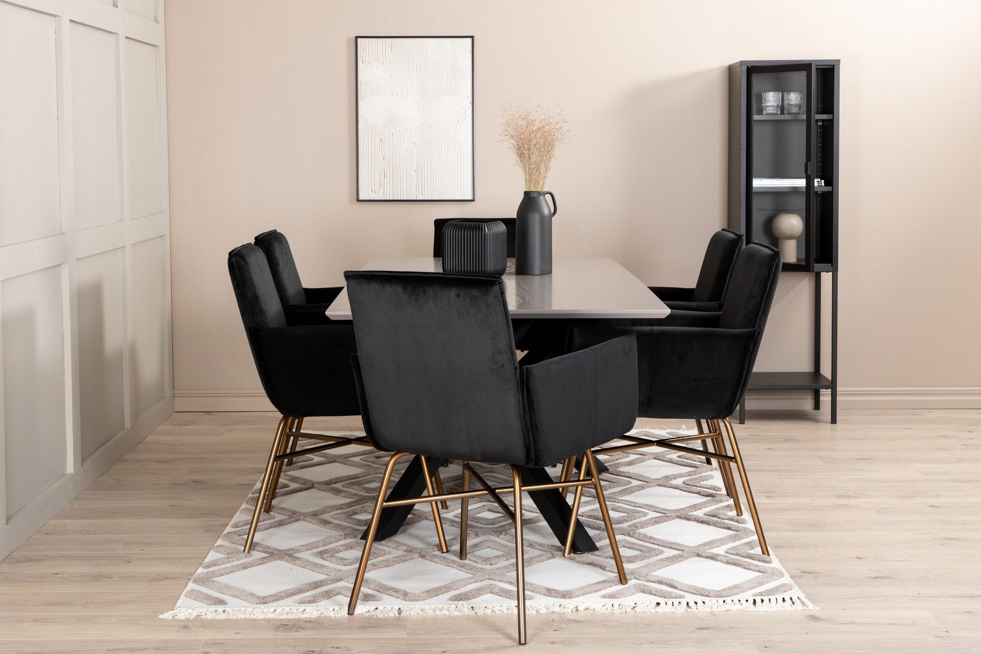 piazza matgrupp 180 cm rektangulär med 6 petra stolar - svart