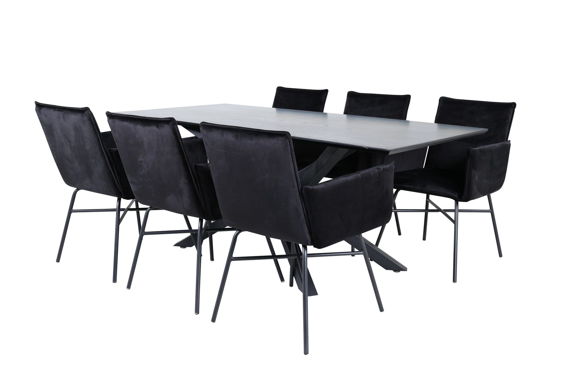 Piazza Matgrupp 180 cm Rektangul&auml;r med 6 Petra stolar - Svart