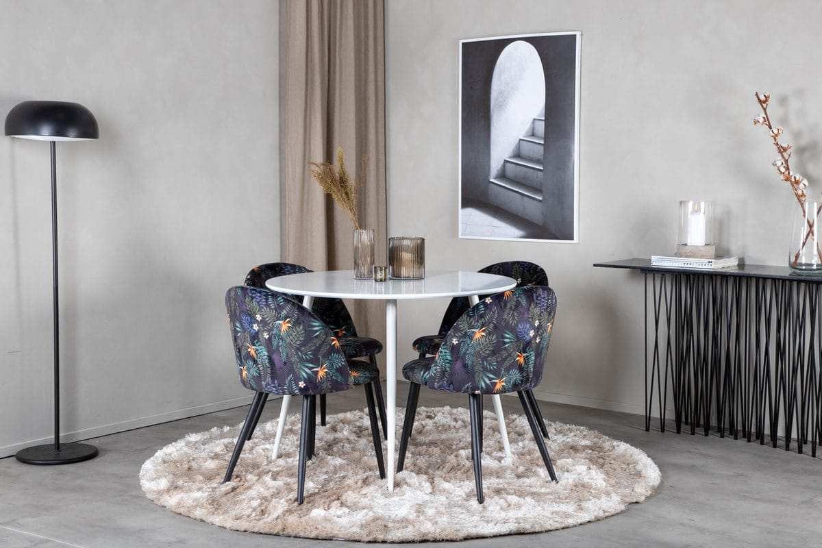 Plaza Matbord Runt med 4 Velvet Matstol -