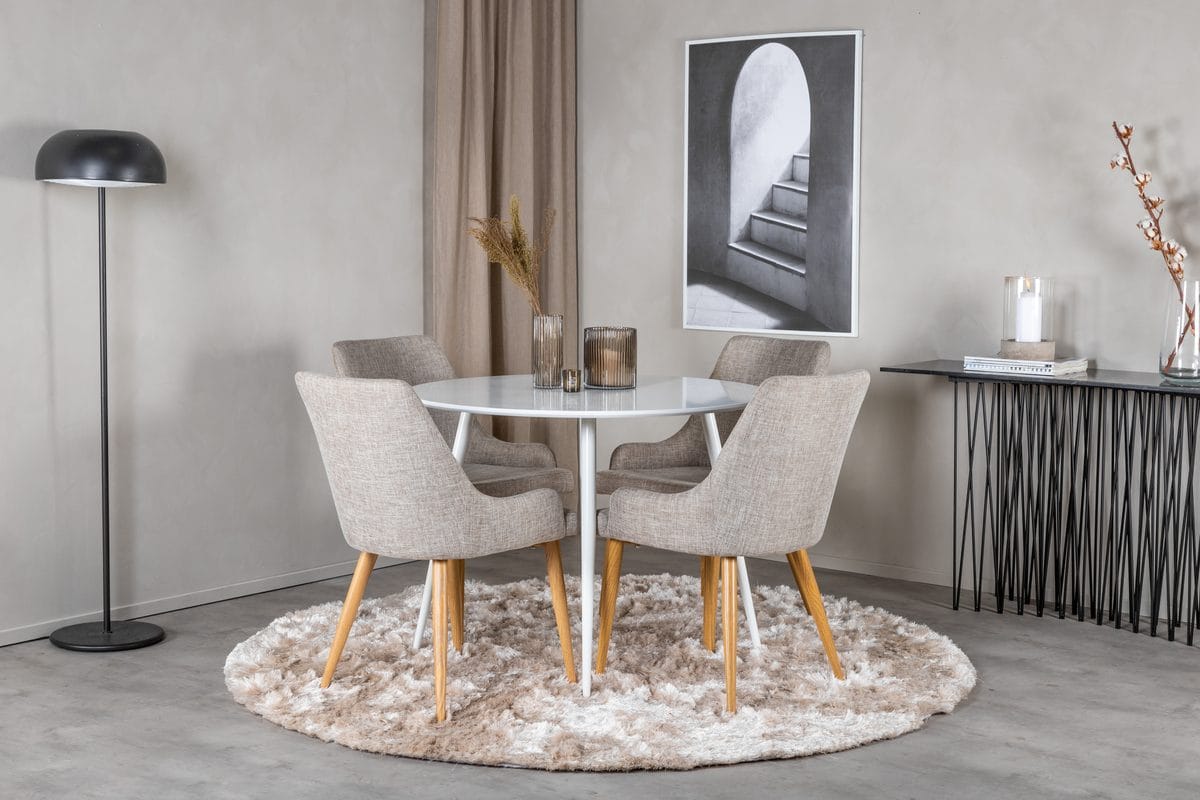 Plaza Matbord Runt med 4 Plaza Matstol -