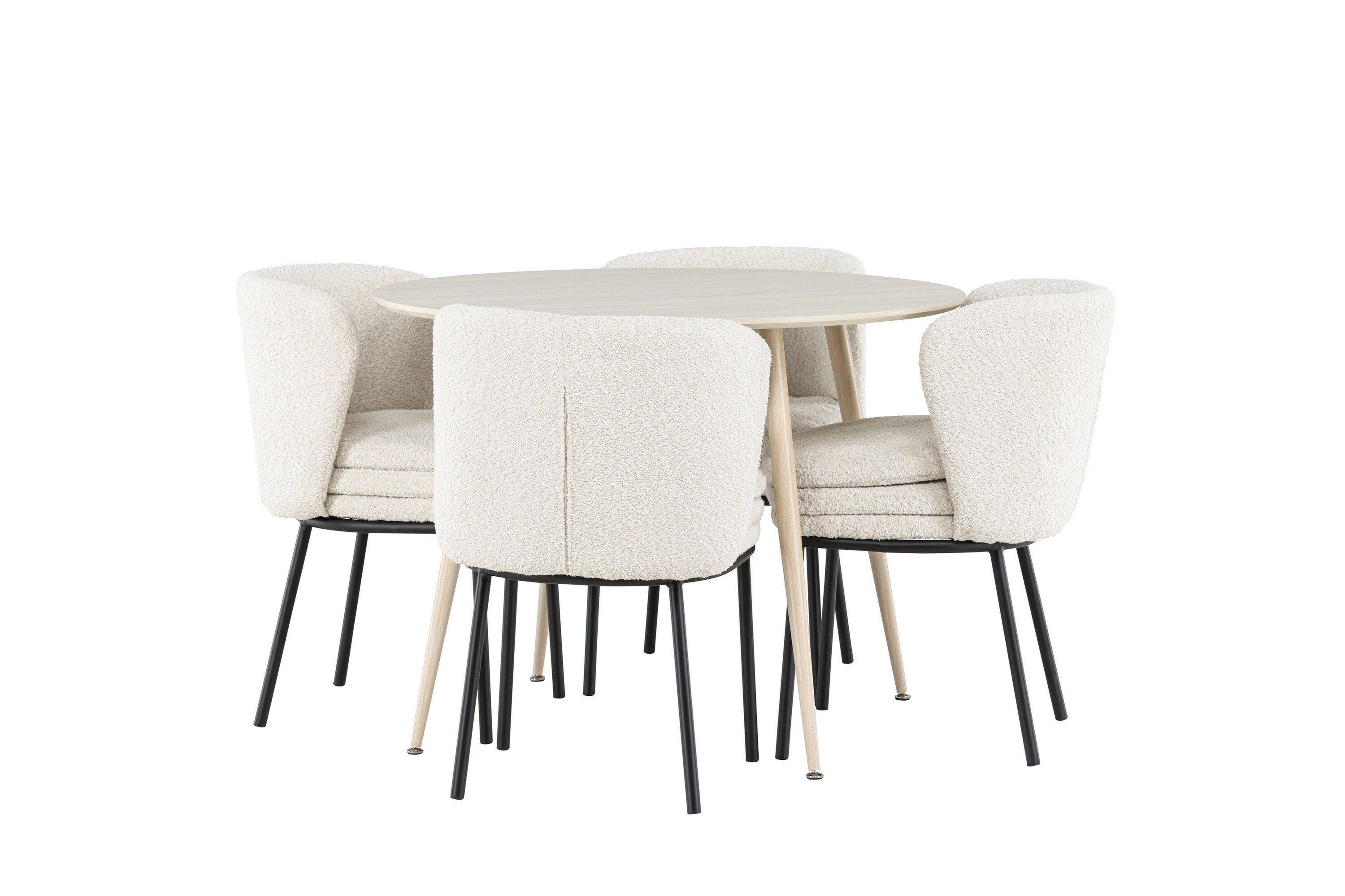Plaza Matgrupp 100 cm Rund med 4 Agnes stolar Whitewash/Vit