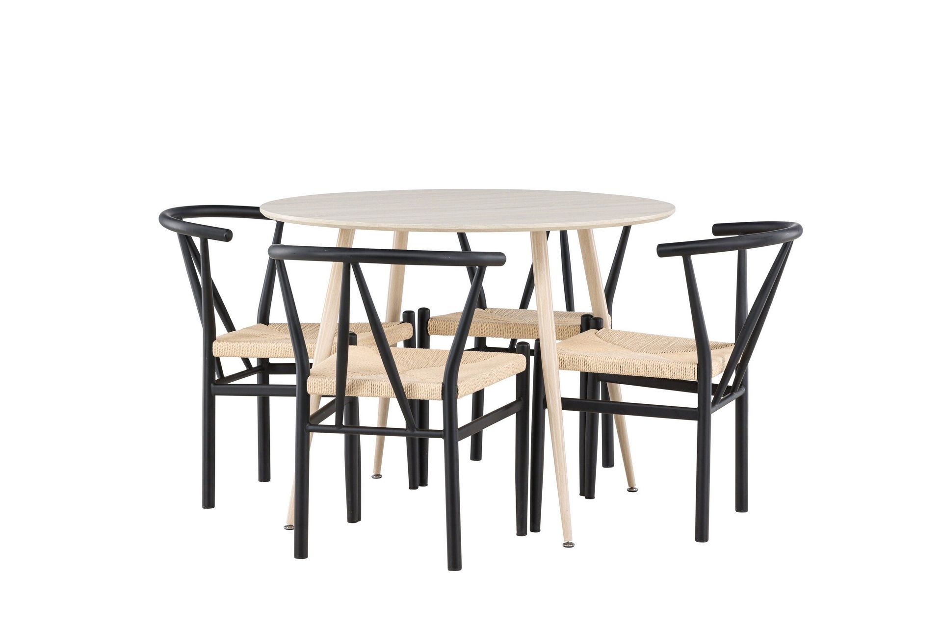 Plaza Matgrupp 100 cm Rund med 4 Alfons stolar - Whitewash/Svart