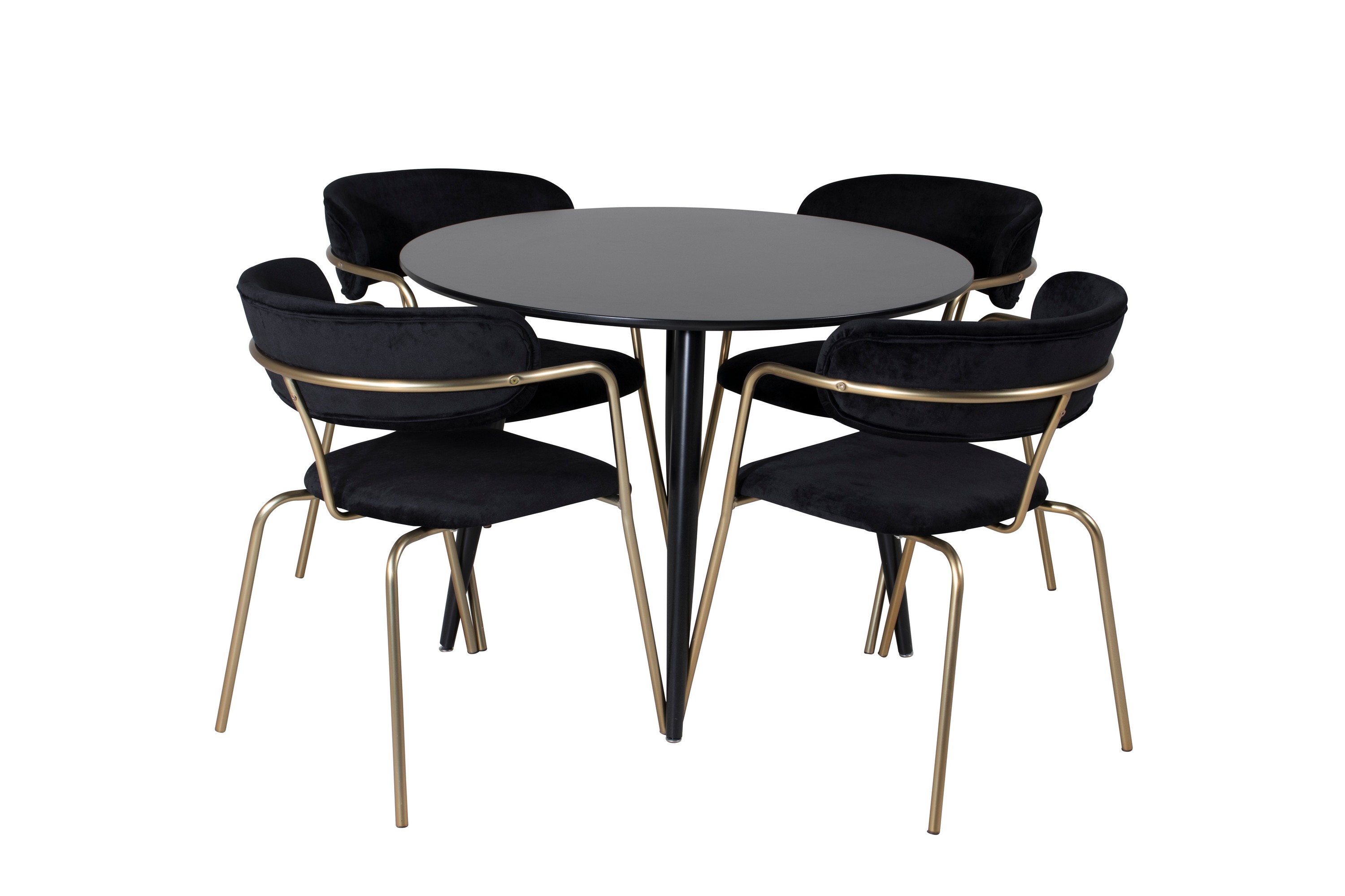Plaza Matgrupp 100 cm Rund med 4 Arrow stolar Svart/Guld