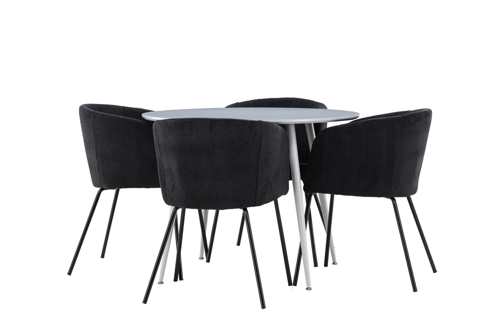 Plaza Matgrupp 100 cm Rund med 4 Berit stolar - Gr&aring;/Svart