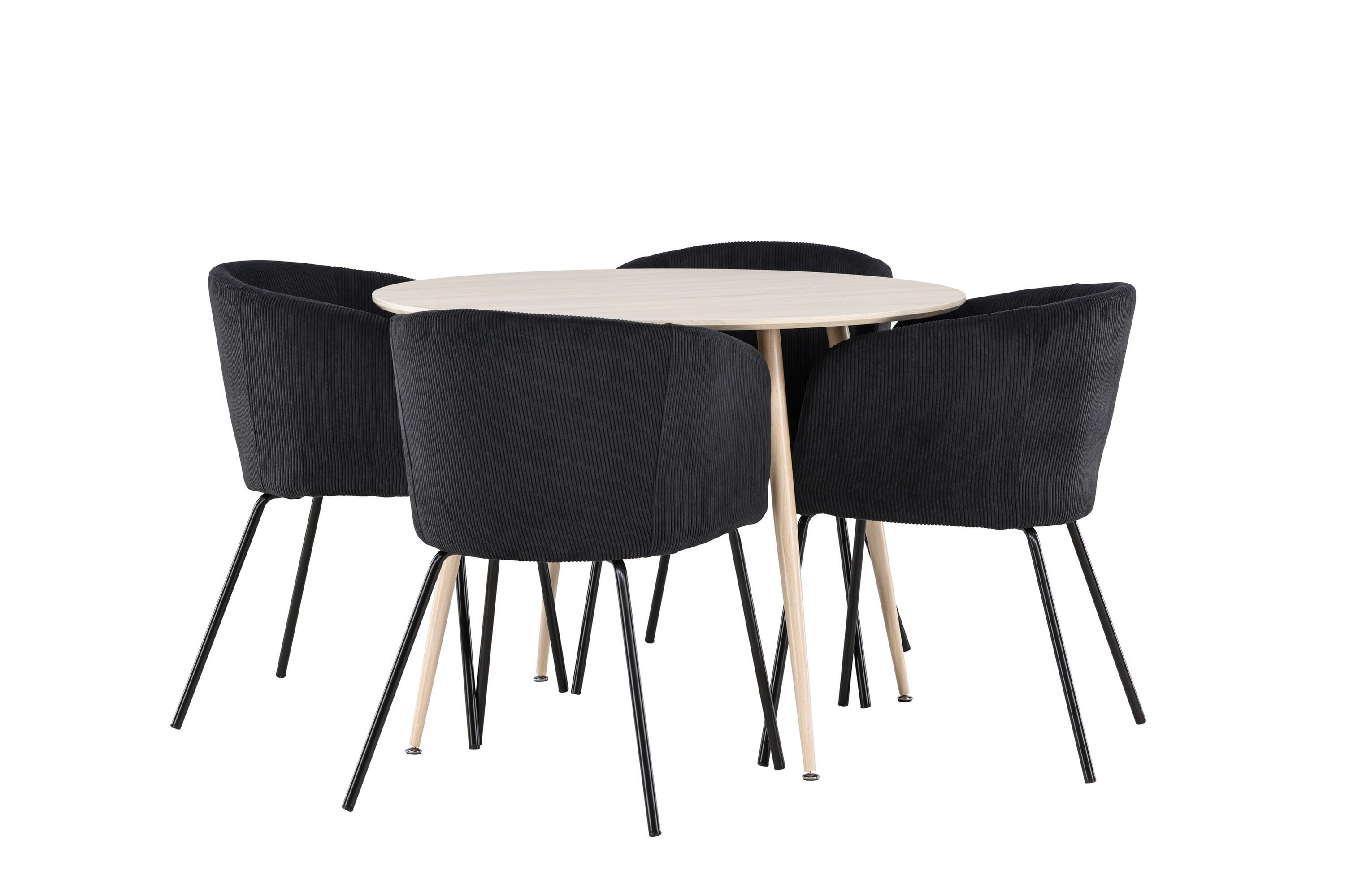 plaza matgrupp 100 cm rund med 4 berit stolar - whitewash/svart