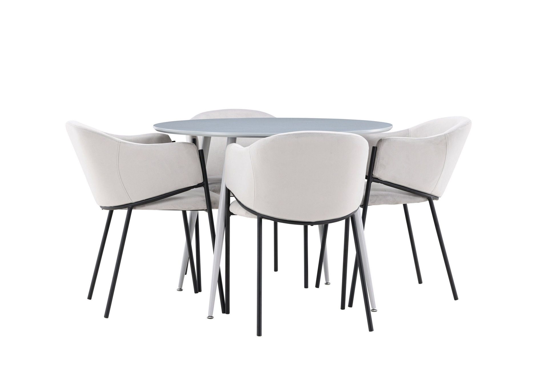 Plaza Matgrupp 100 cm Rund med 4 Evelina stolar - Gr&aring;/Gr&aring;