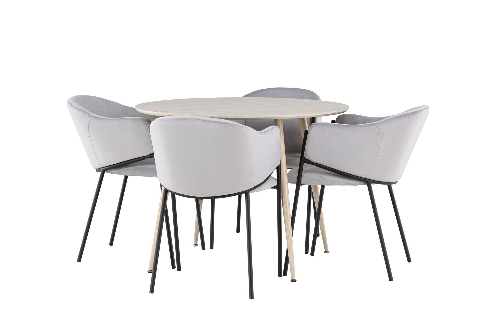 Plaza Matgrupp 100 cm Rund med 4 Evelina stolar - Whitewash/Gr&aring;