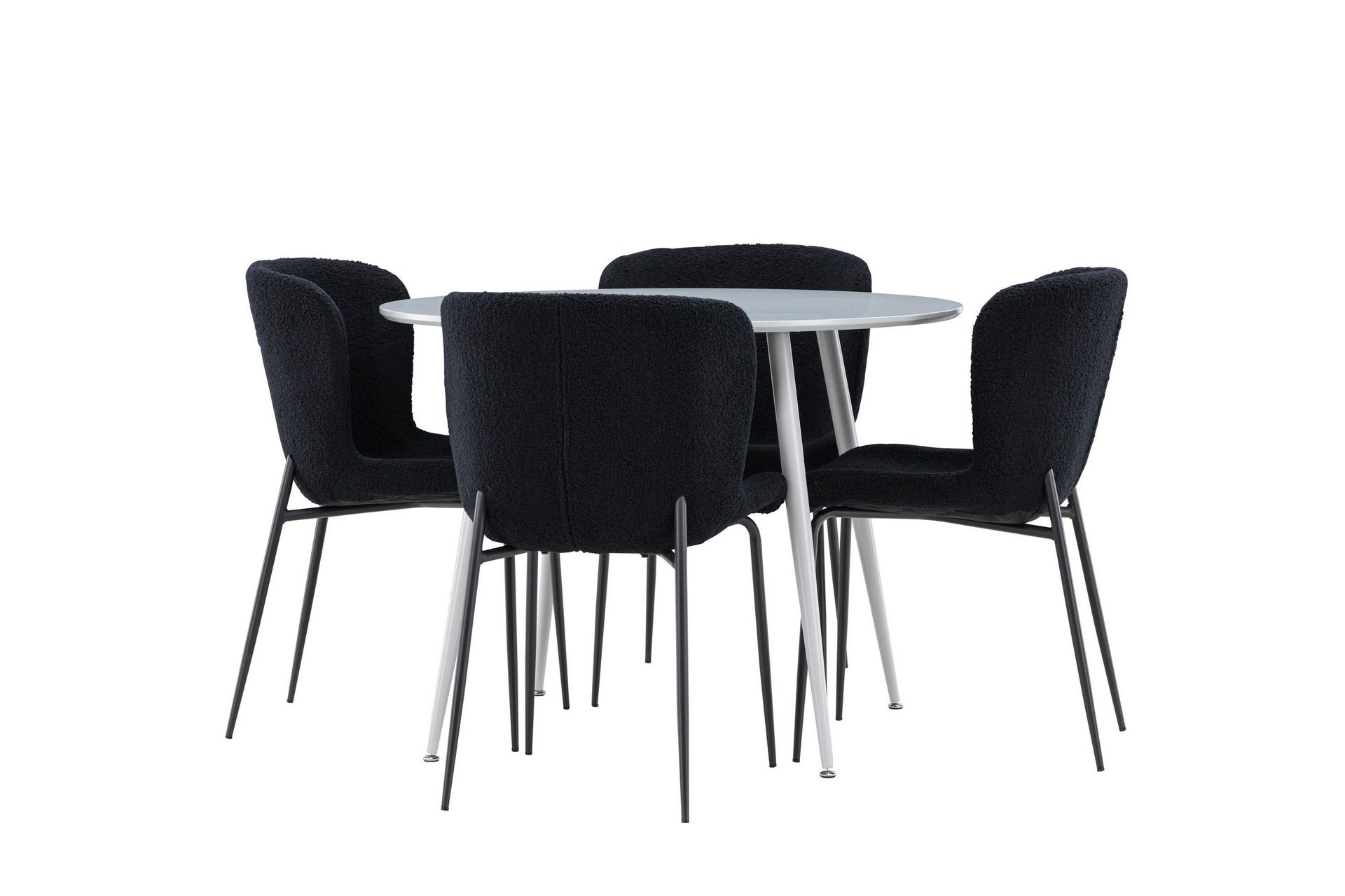 Plaza Matgrupp 100 cm Rund med 4 Modesto stolar - Gr&aring;/Svart