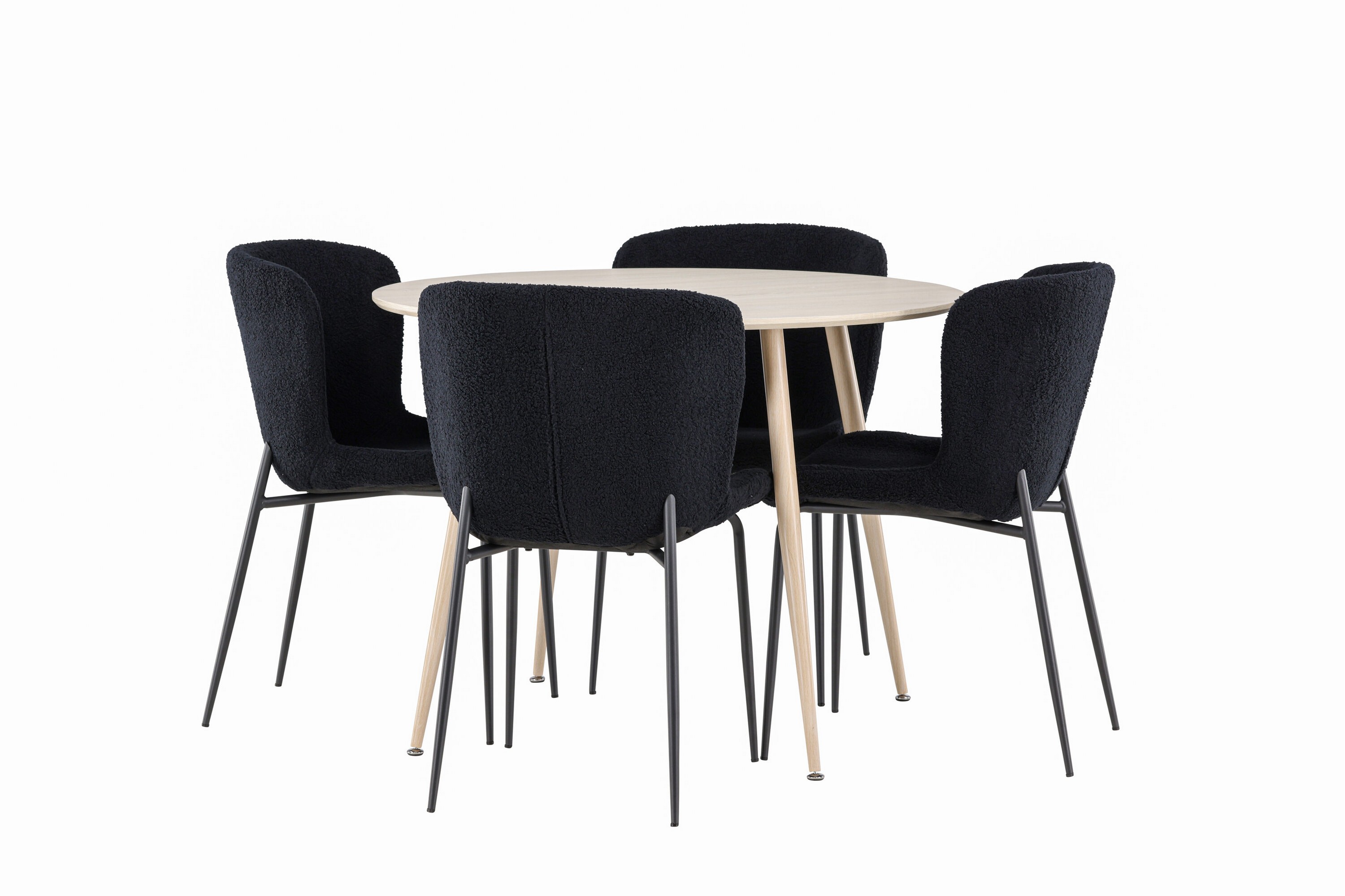 Plaza Matgrupp 100 cm Rund med 4 Modesto stolar Whitewash/Svart