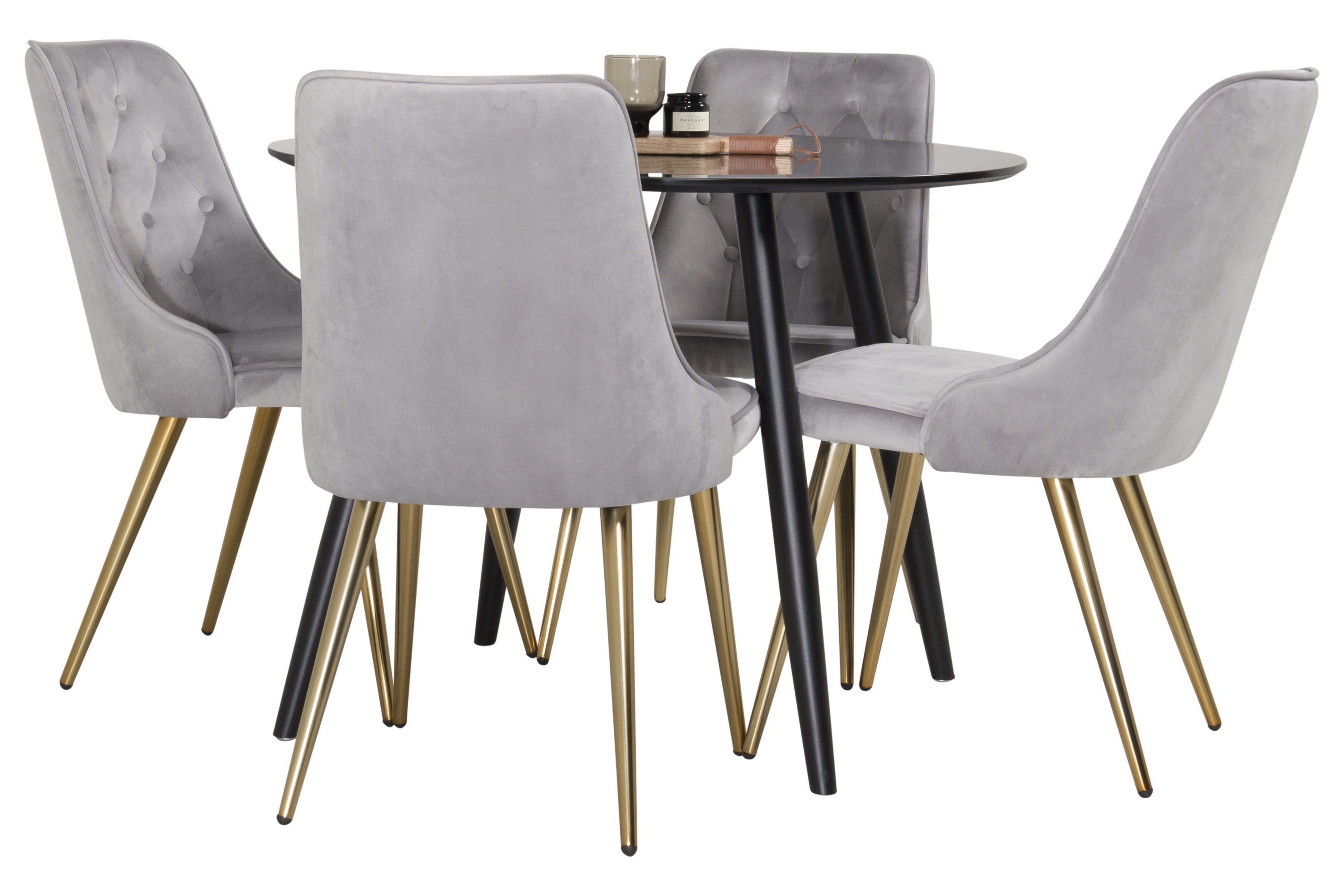 Plaza Matgrupp 100 cm Rund med 4 Velvet Deluxe stolar Guld