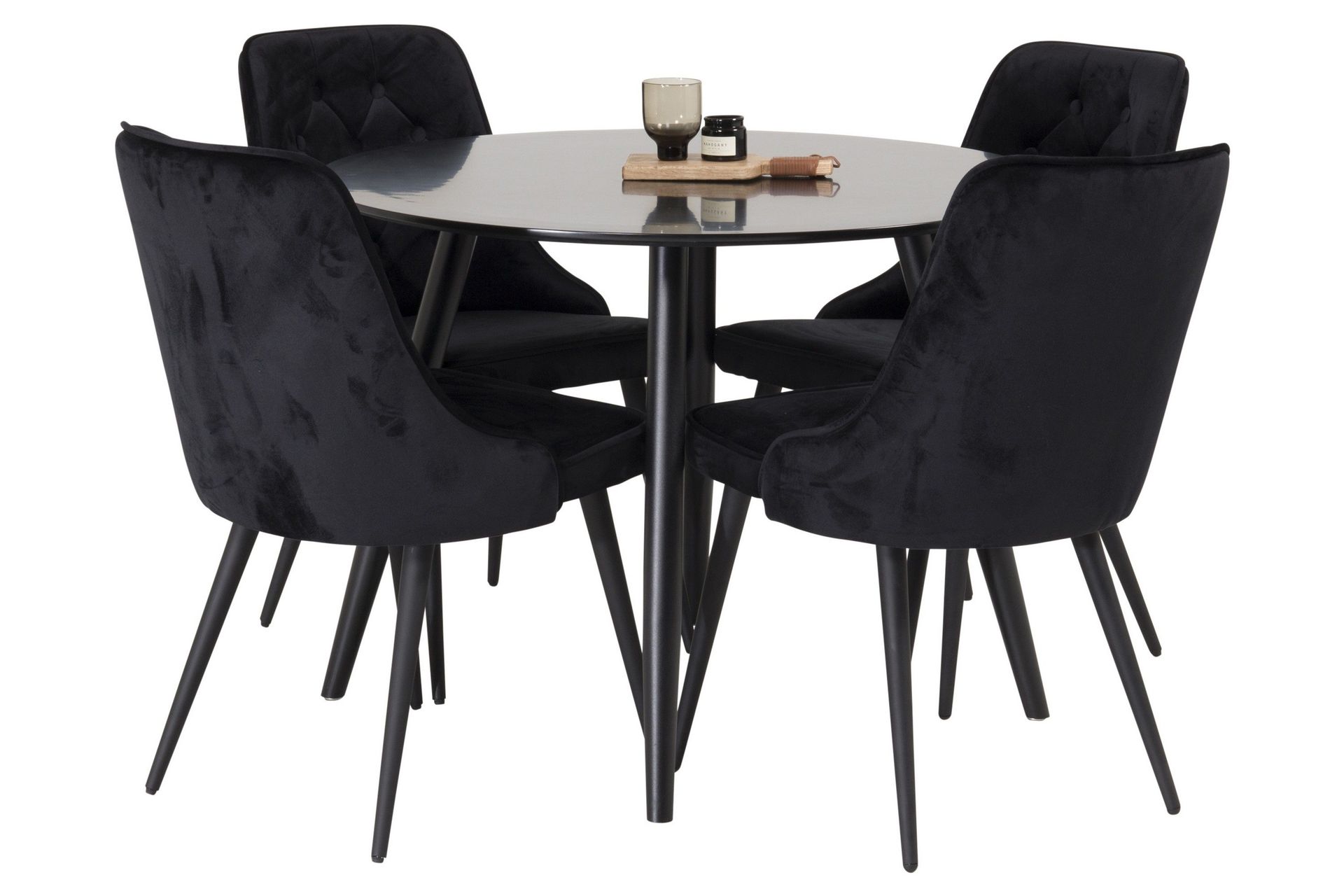 Plaza Matgrupp 100 cm Rund med 4 Velvet Deluxe stolar - Svart