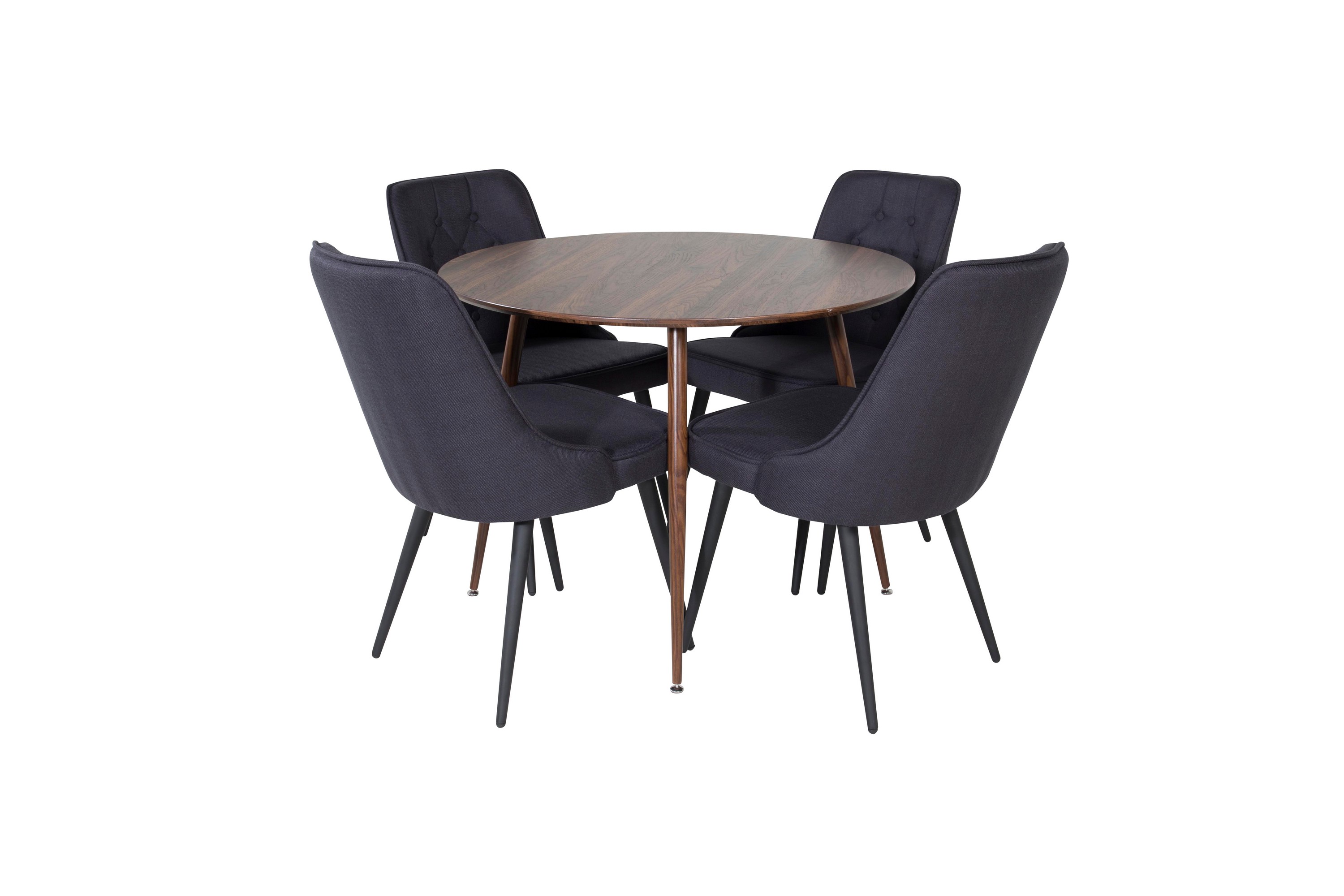 Plaza Matgrupp 100 cm Rund med 4 Velvet Deluxe stolar Svart