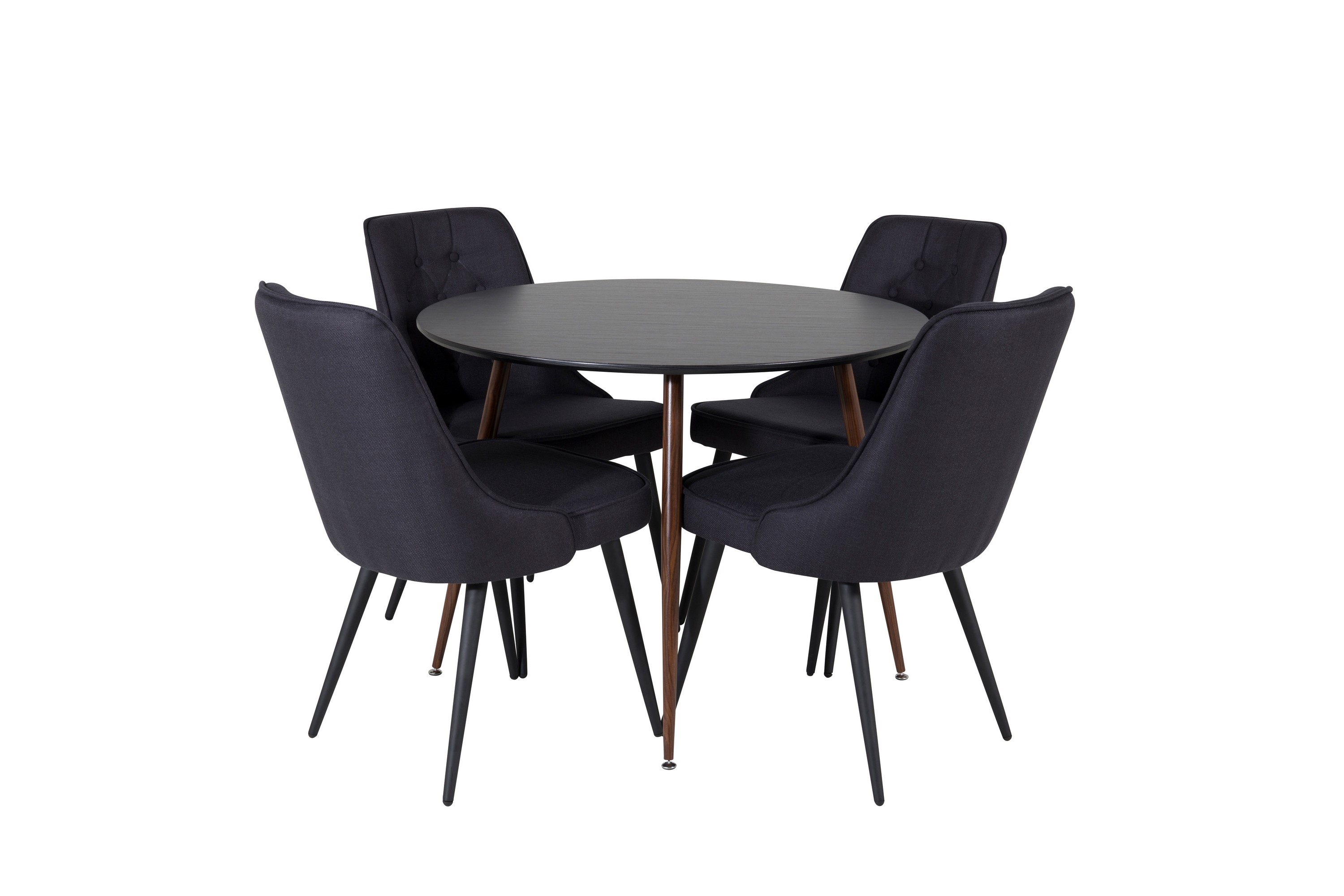 plaza matgrupp 100 cm rund med 4 velvet deluxe stolar - svart
