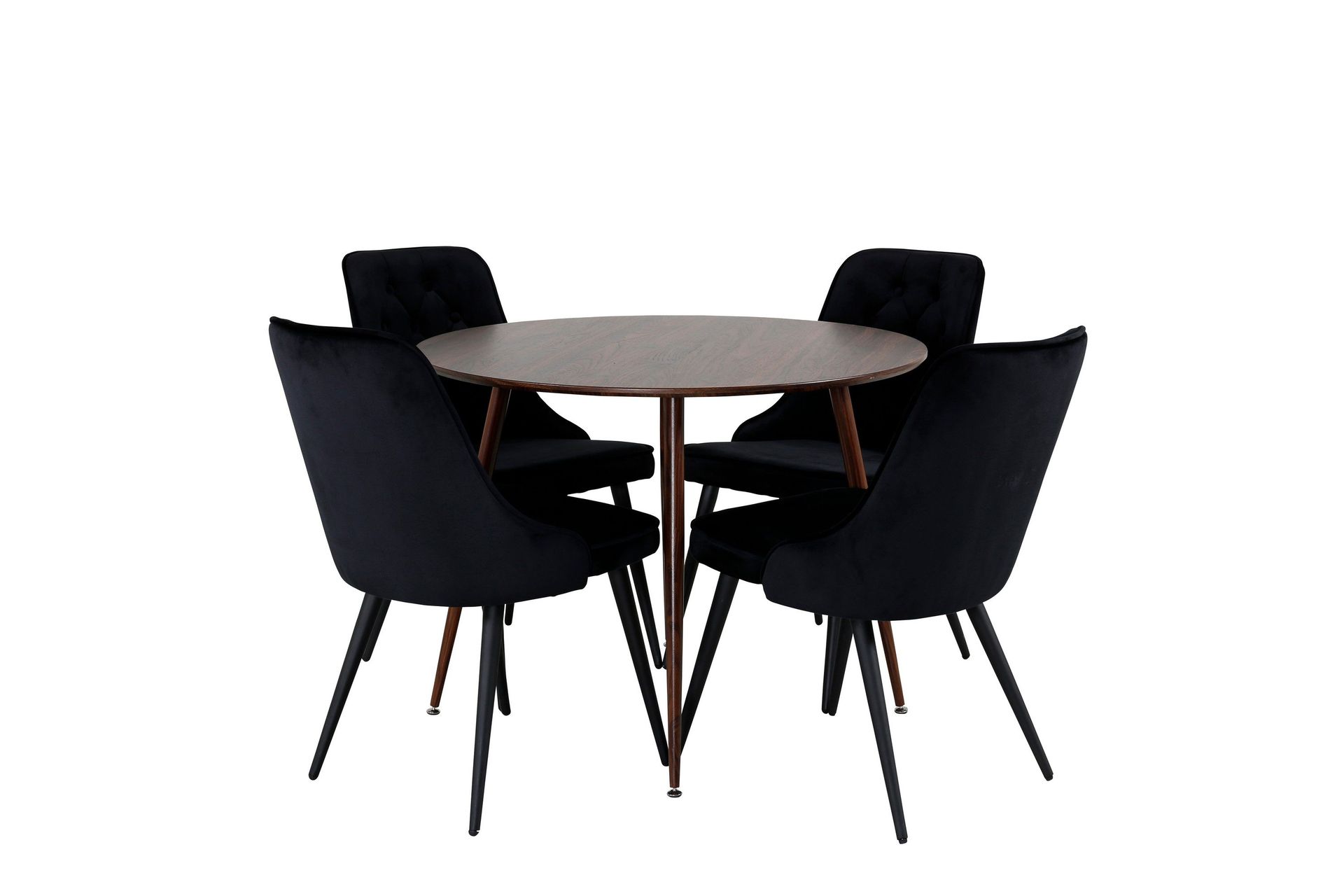 Plaza Matgrupp 100 cm Rund med 4 Velvet Deluxe stolar - Svart