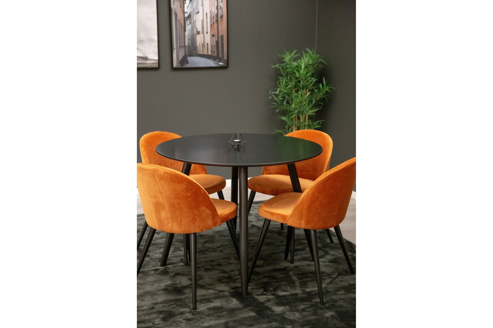 Plaza Matgrupp 100 cm Rund med 4 Velvet stolar - Svart