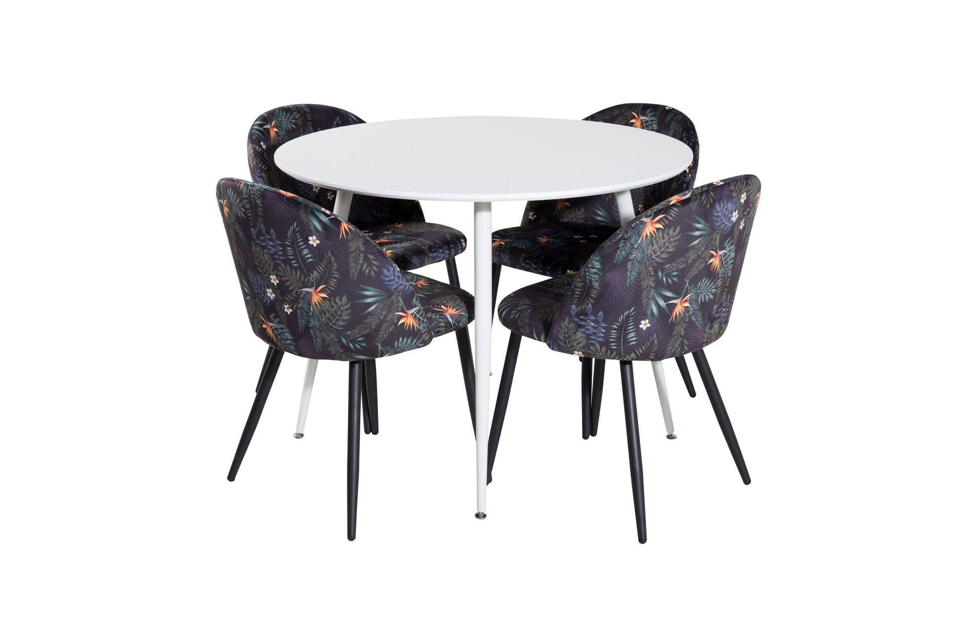 Plaza Matgrupp 100 cm Rund med 4 Velvet stolar - Svart