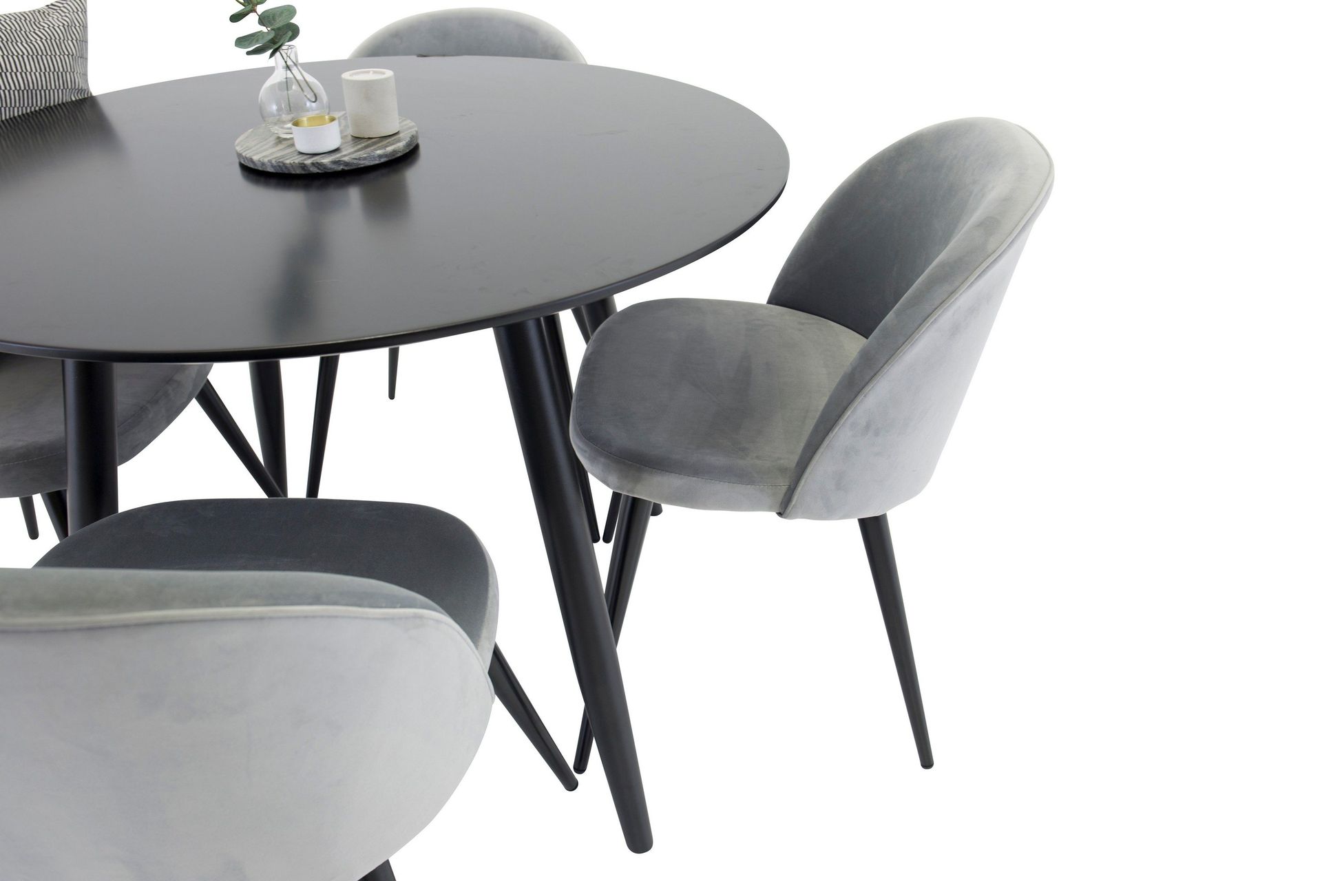 Plaza Matgrupp 100 cm Rund med 4 Velvet stolar - Svart