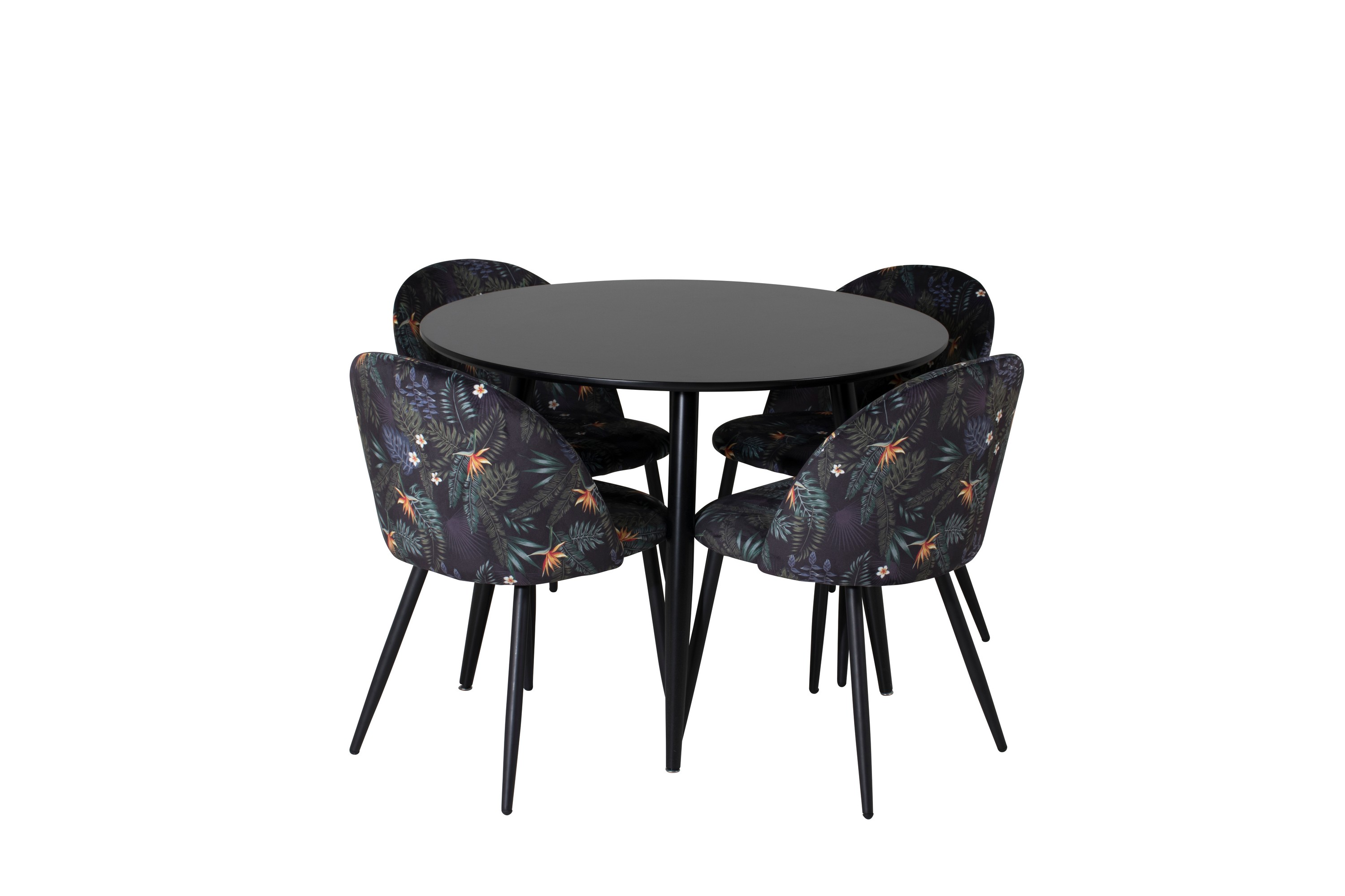 Plaza Matgrupp 100 cm Rund med 4 Velvet stolar Svart