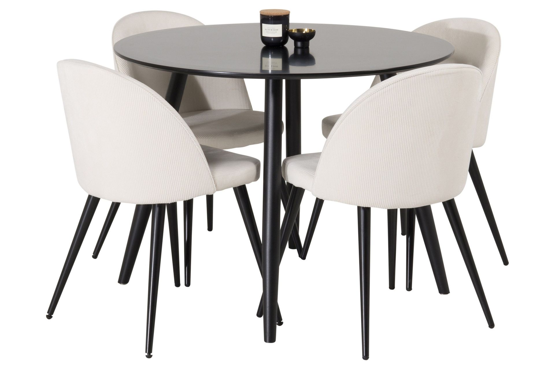 Plaza Matgrupp 100 cm Rund med 4 Velvet stolar - Svart