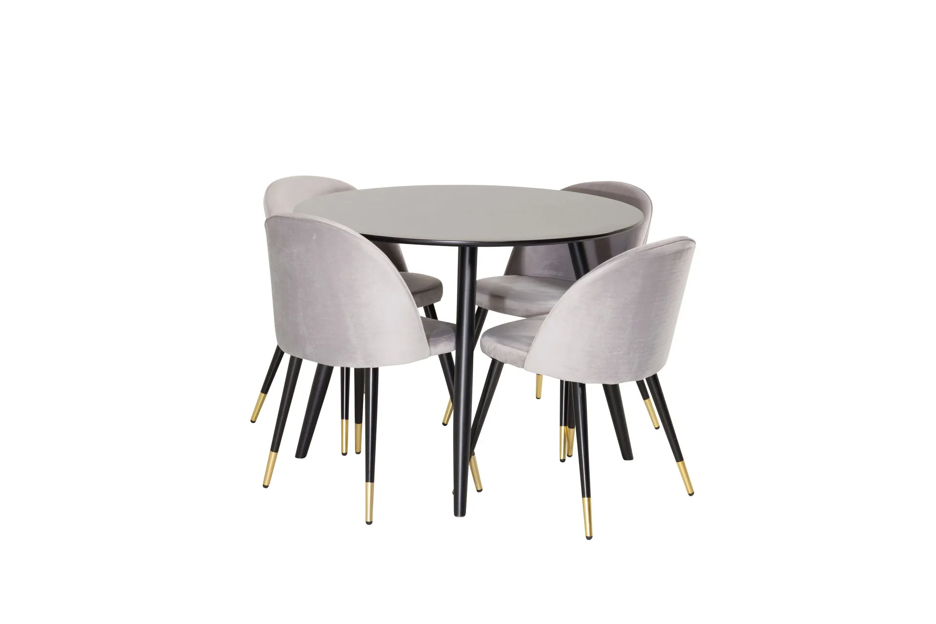 Plaza Matgrupp 100 cm Rund med 4 Velvet stolar - Svart/Guld