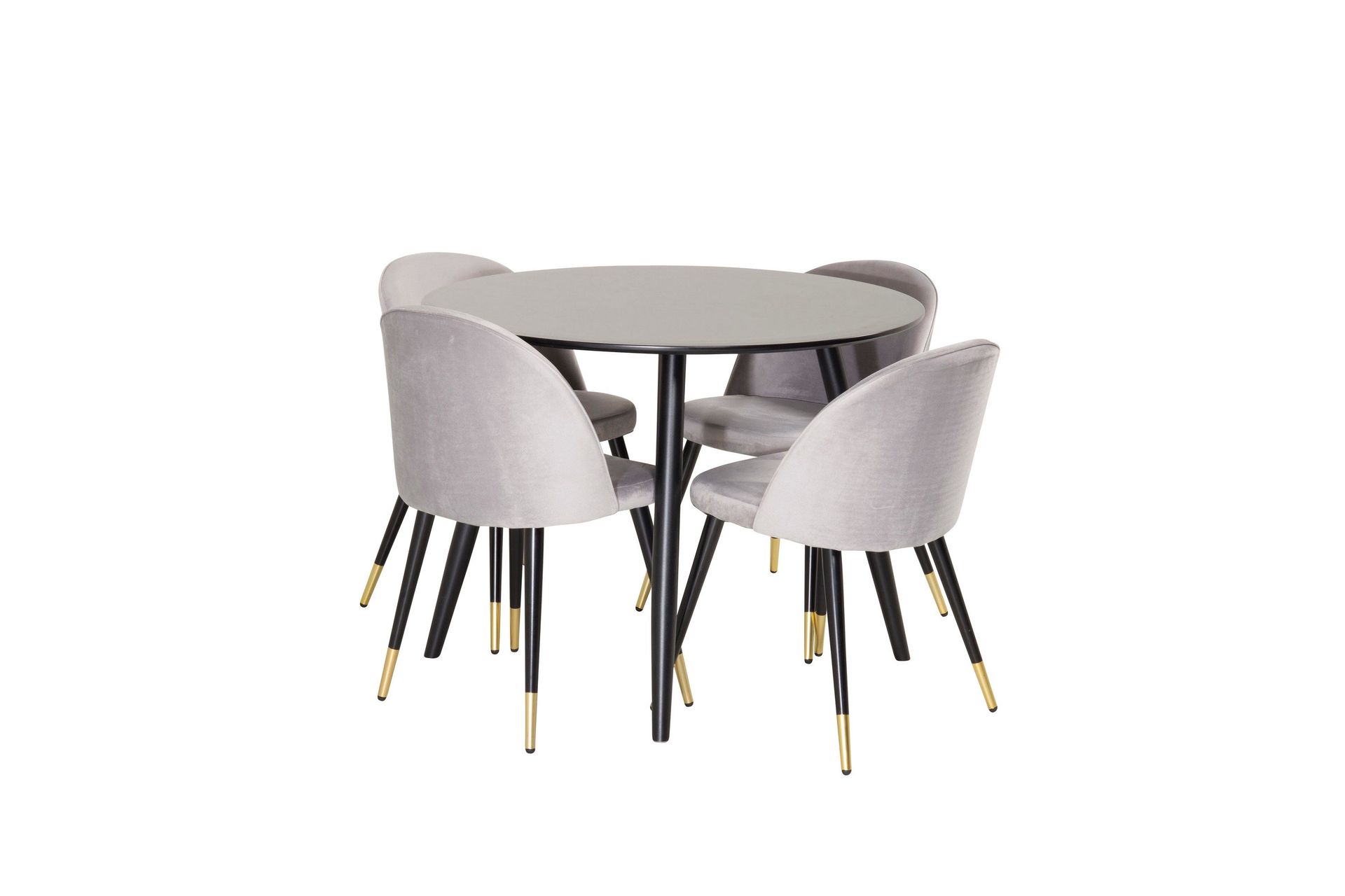 Plaza Matgrupp 100 cm Rund med 4 Velvet stolar - Svart/Guld