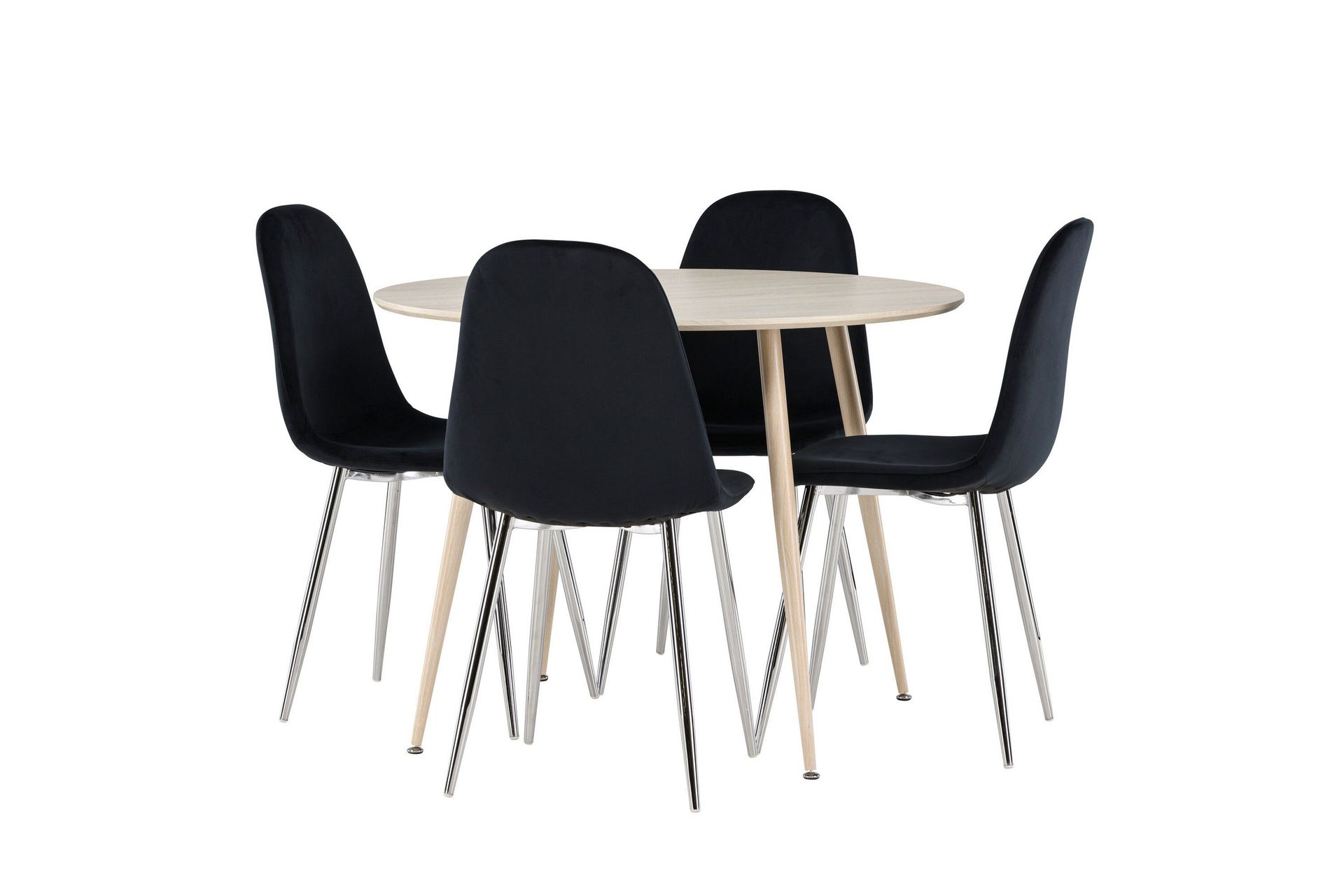 Plaza Matgrupp 100 cm Rund med 4 Polar stolar - Whitewash/Svart