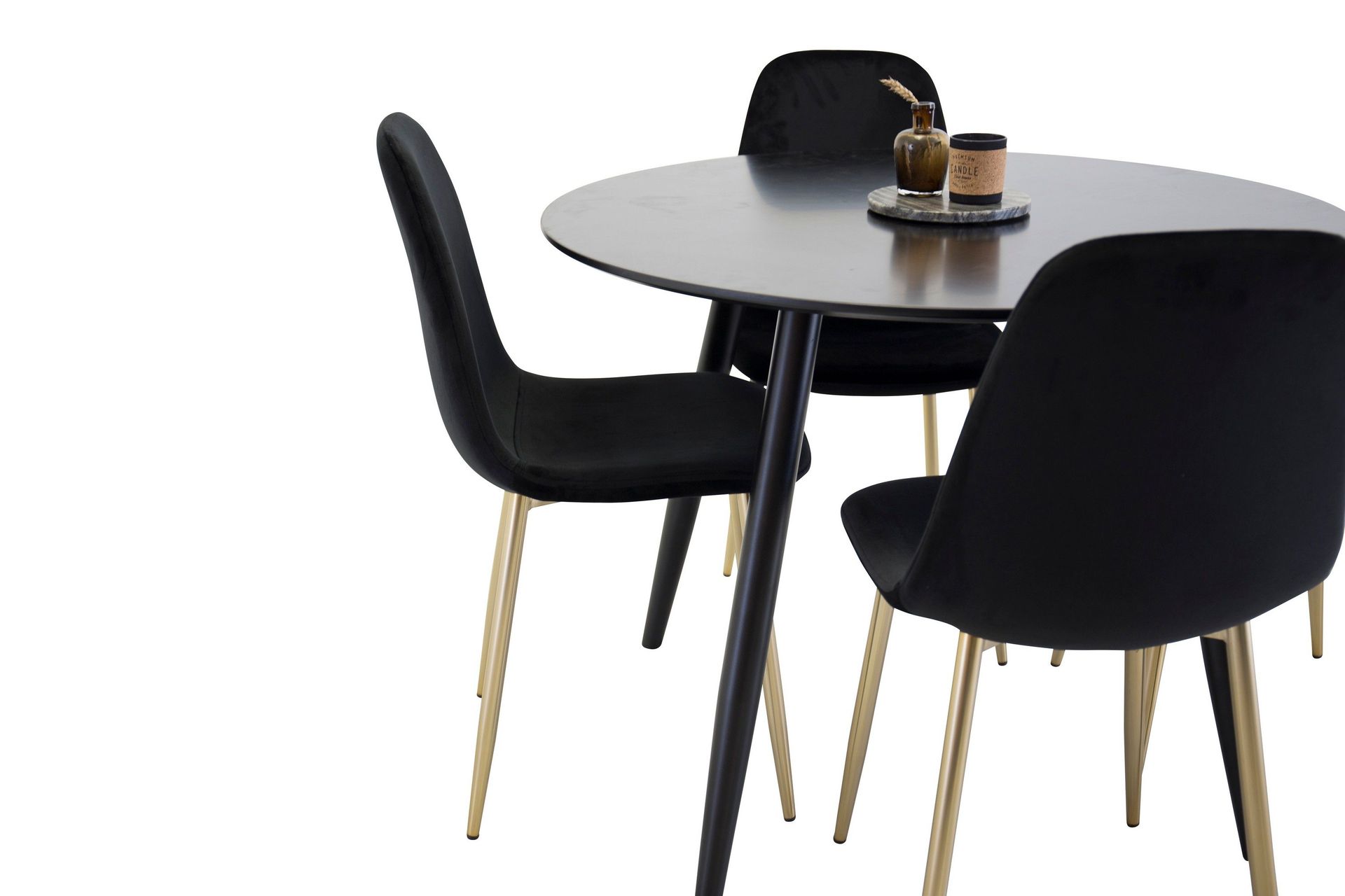 Plaza Matgrupp 100 cm Rund med 4 Polar stolar - Svart/Guld