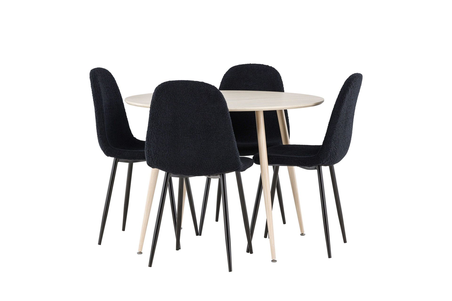 Plaza Matgrupp 100 cm Rund med 4 Polar stolar - Whitewash/Svart