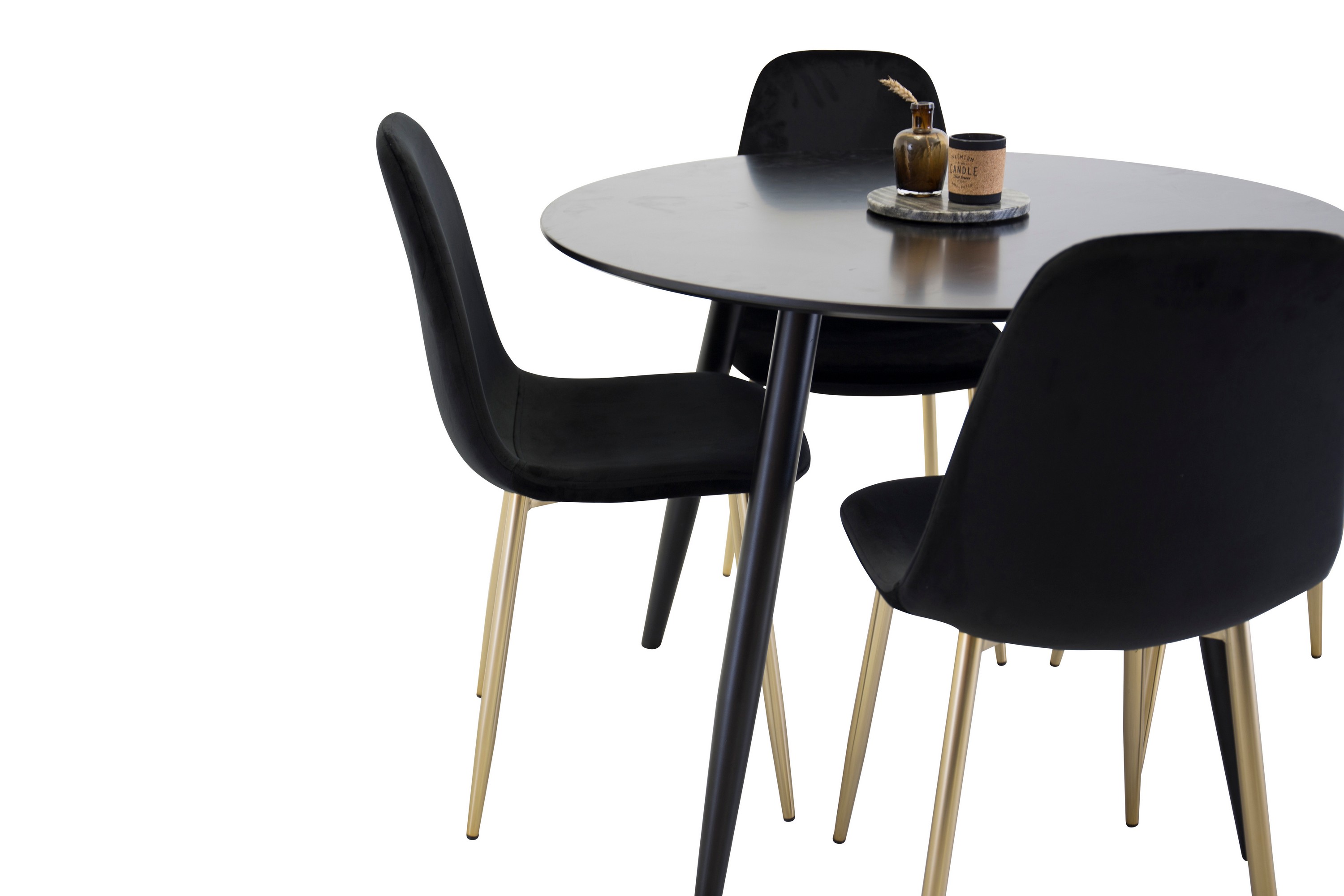 Plaza Matgrupp 100 cm Rund med 4 Polar stolar Svart/Guld