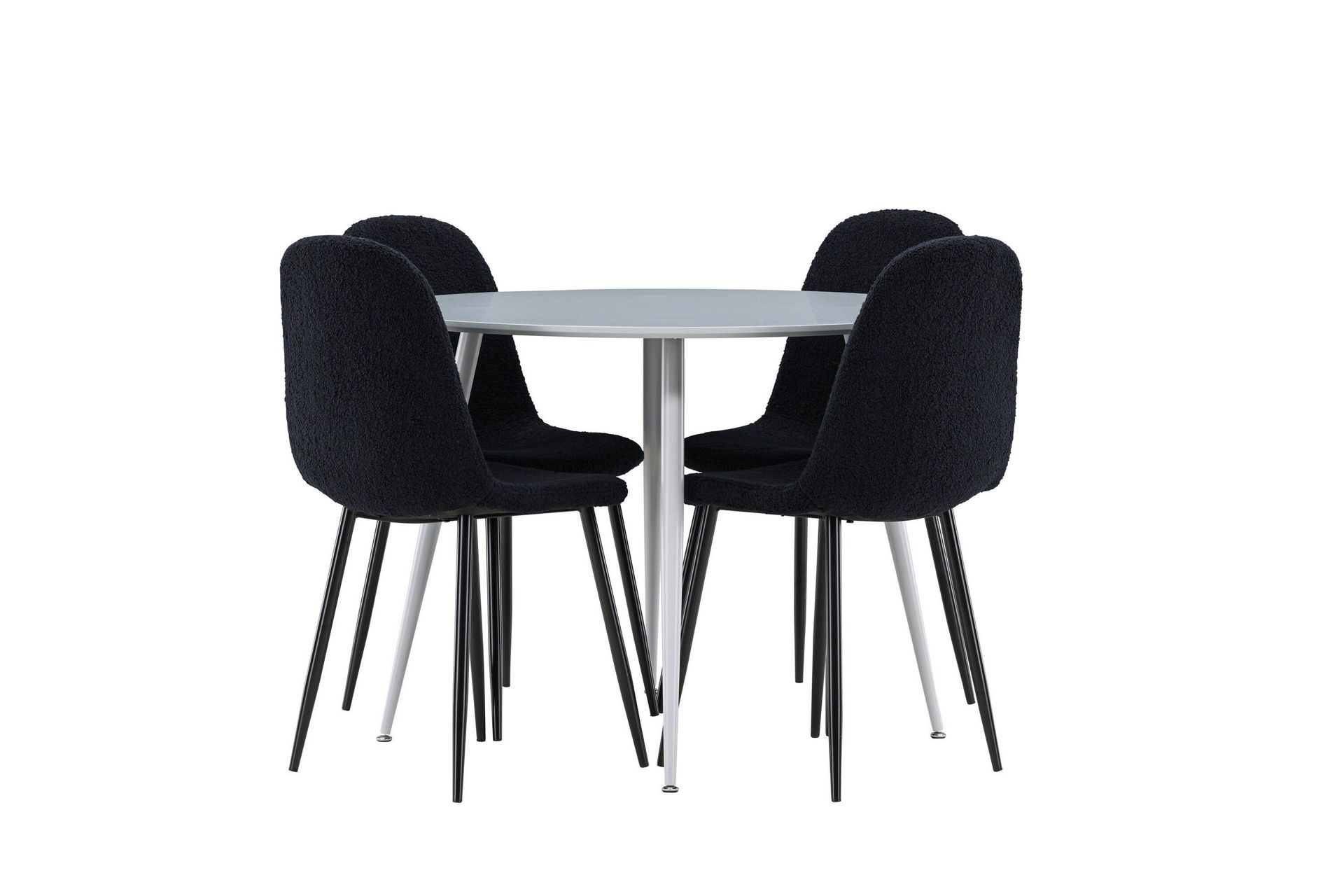 Plaza Matgrupp 100 cm Rund med 4 Polar stolar - Gr&aring;/Svart