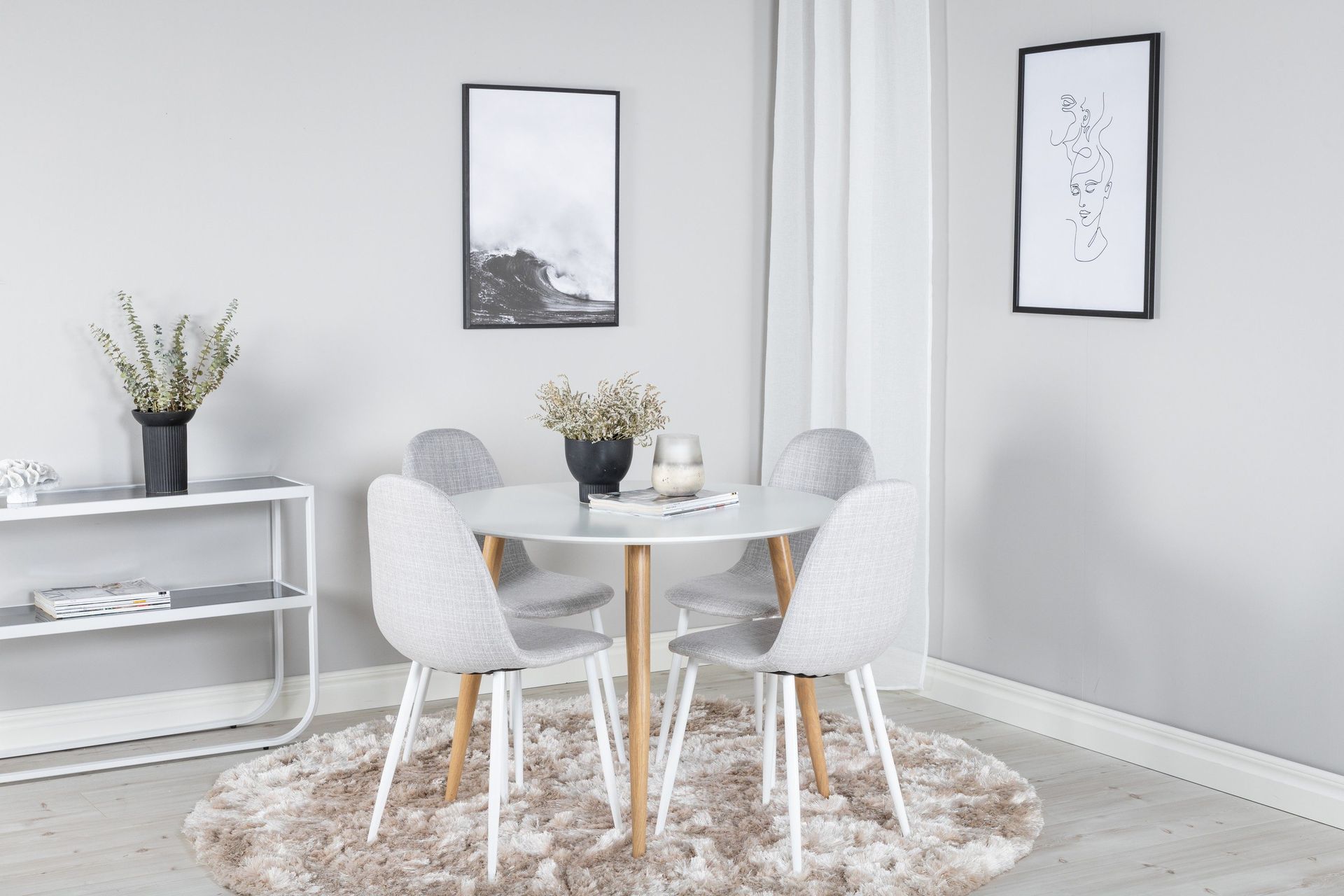 Plaza Matgrupp 100 cm Rund med 4 Polar stolar - Grå