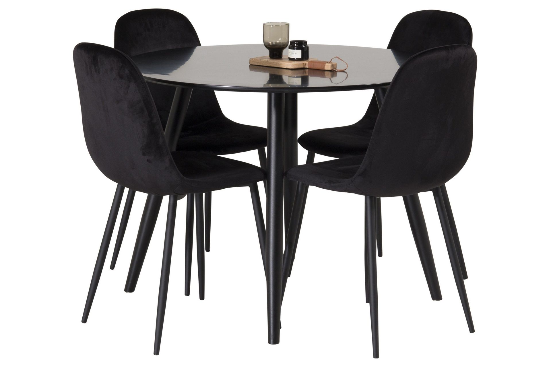 Plaza Matgrupp 100 cm Rund med 4 Polar stolar - Svart