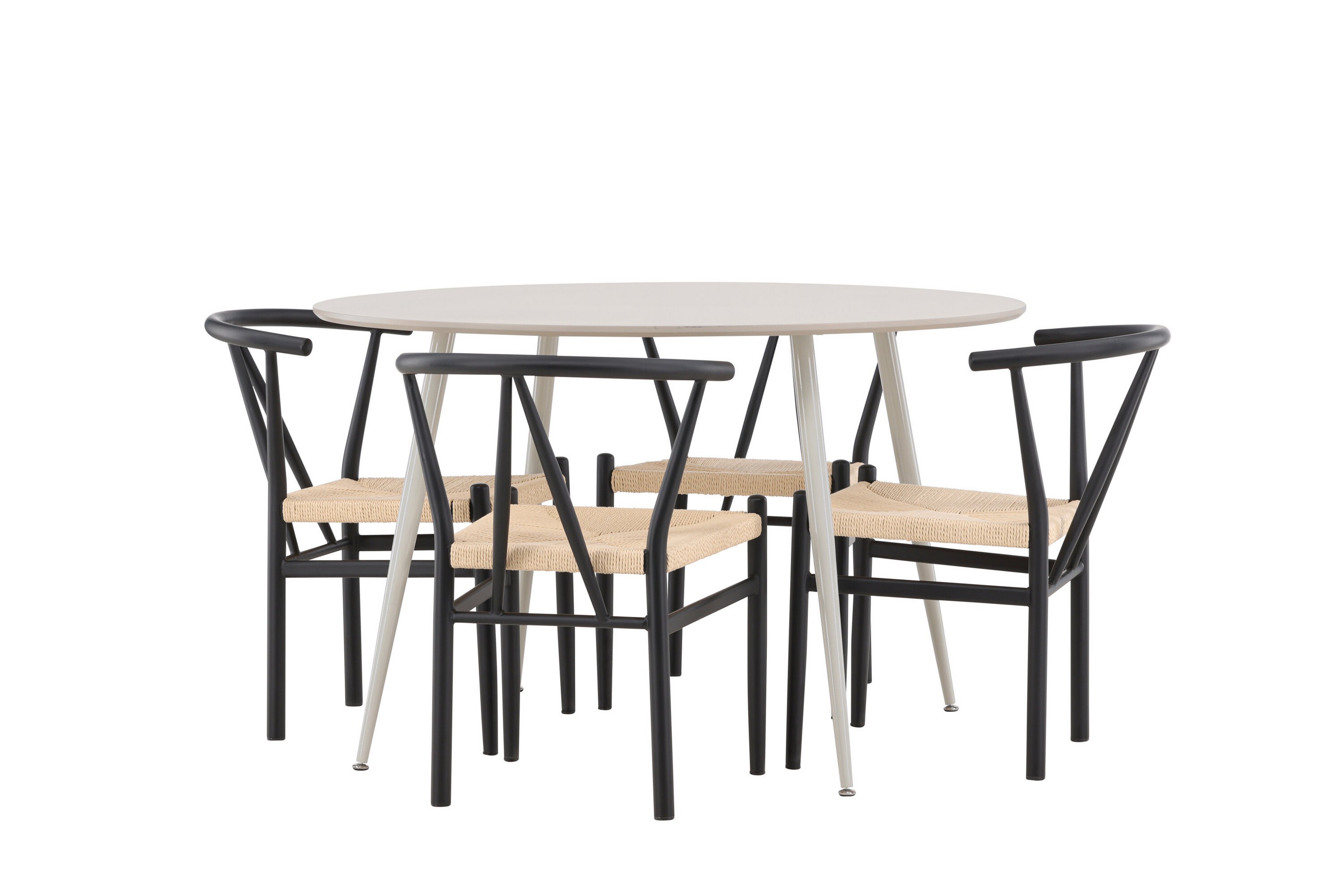 plaza matgrupp 120 cm rund med 4 alfons stolar - beige/svart