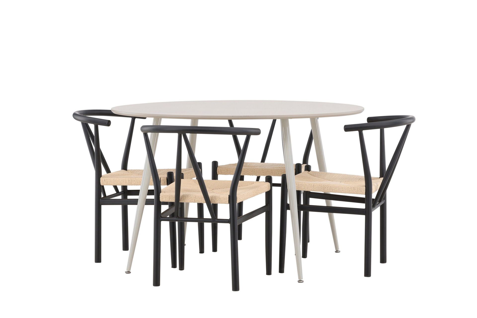 plaza matgrupp 120 cm rund med 4 alfons stolar - beige/svart