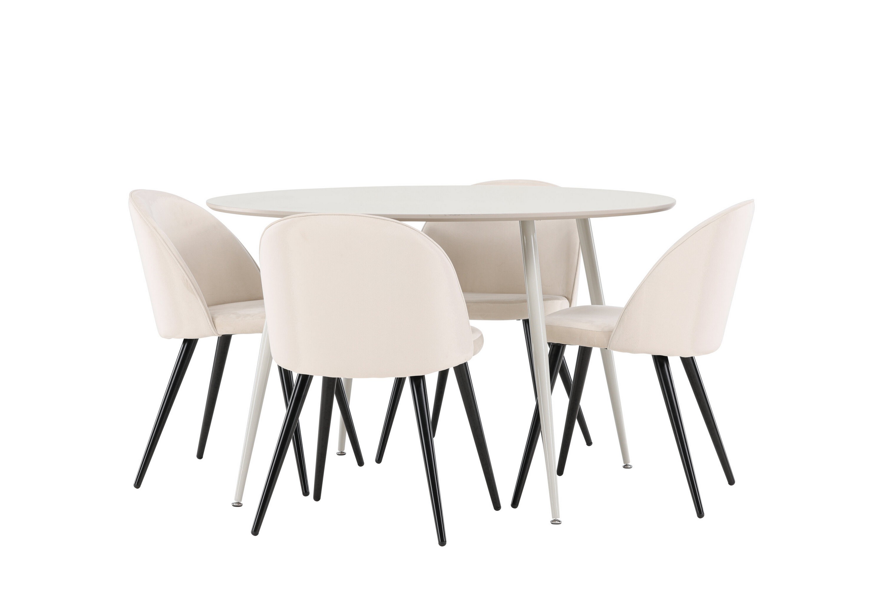 plaza matgrupp 120 cm rund med 4 velvet stolar - beige/beige
