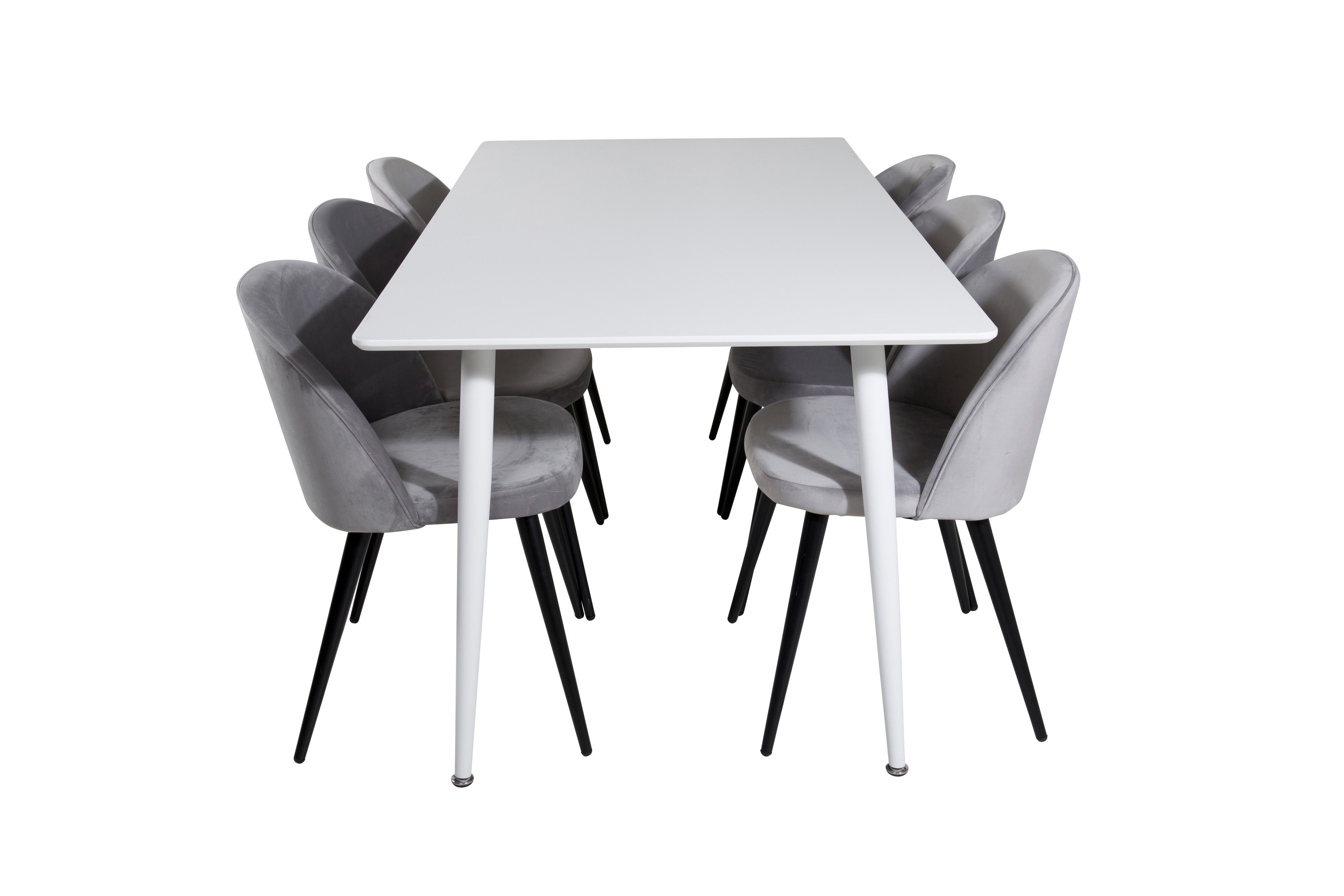 polar matgrupp 180 cm rektangulär med 6 velvet stolar - svart