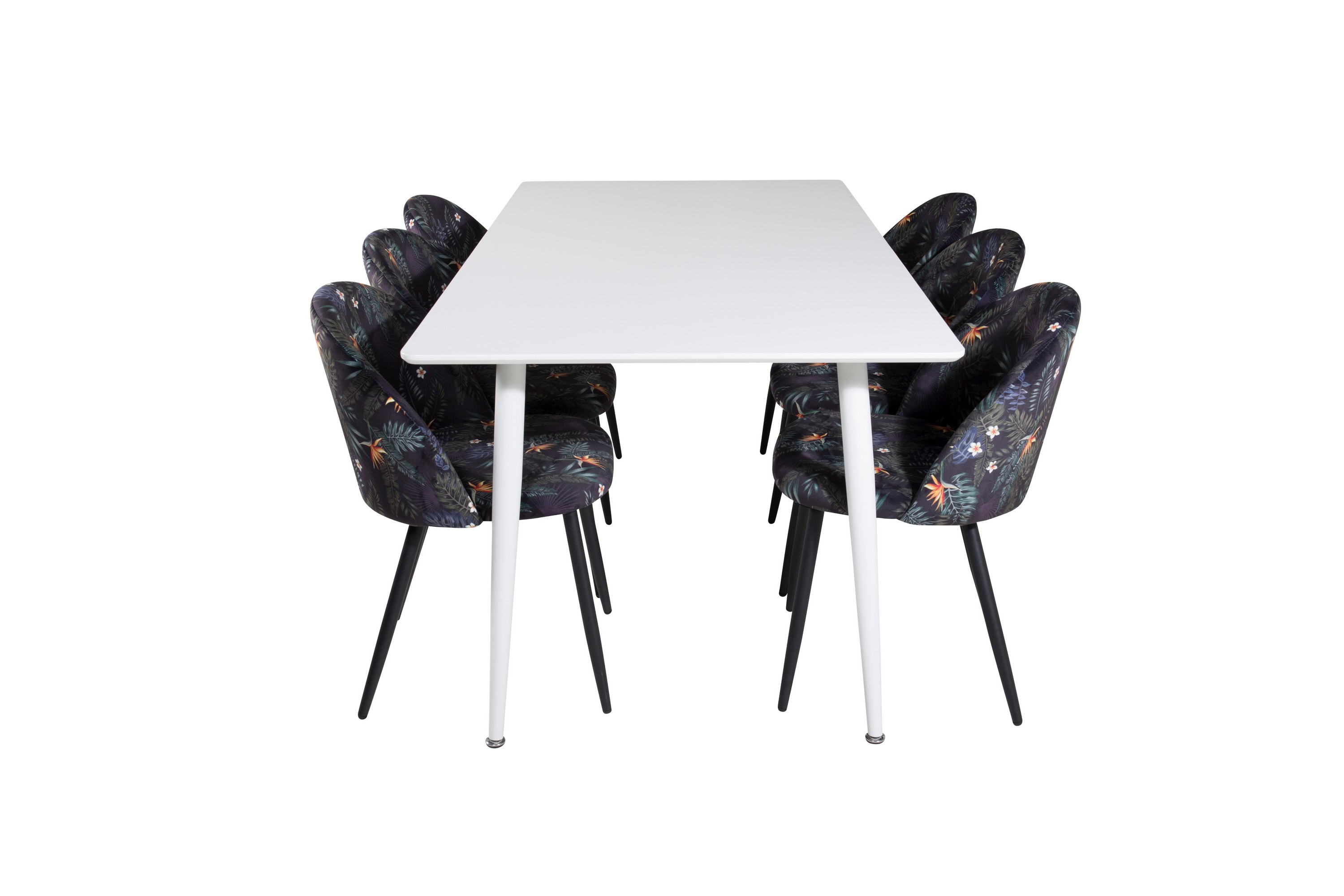 polar matgrupp 180 cm rektangulär med 6 velvet stolar - svart