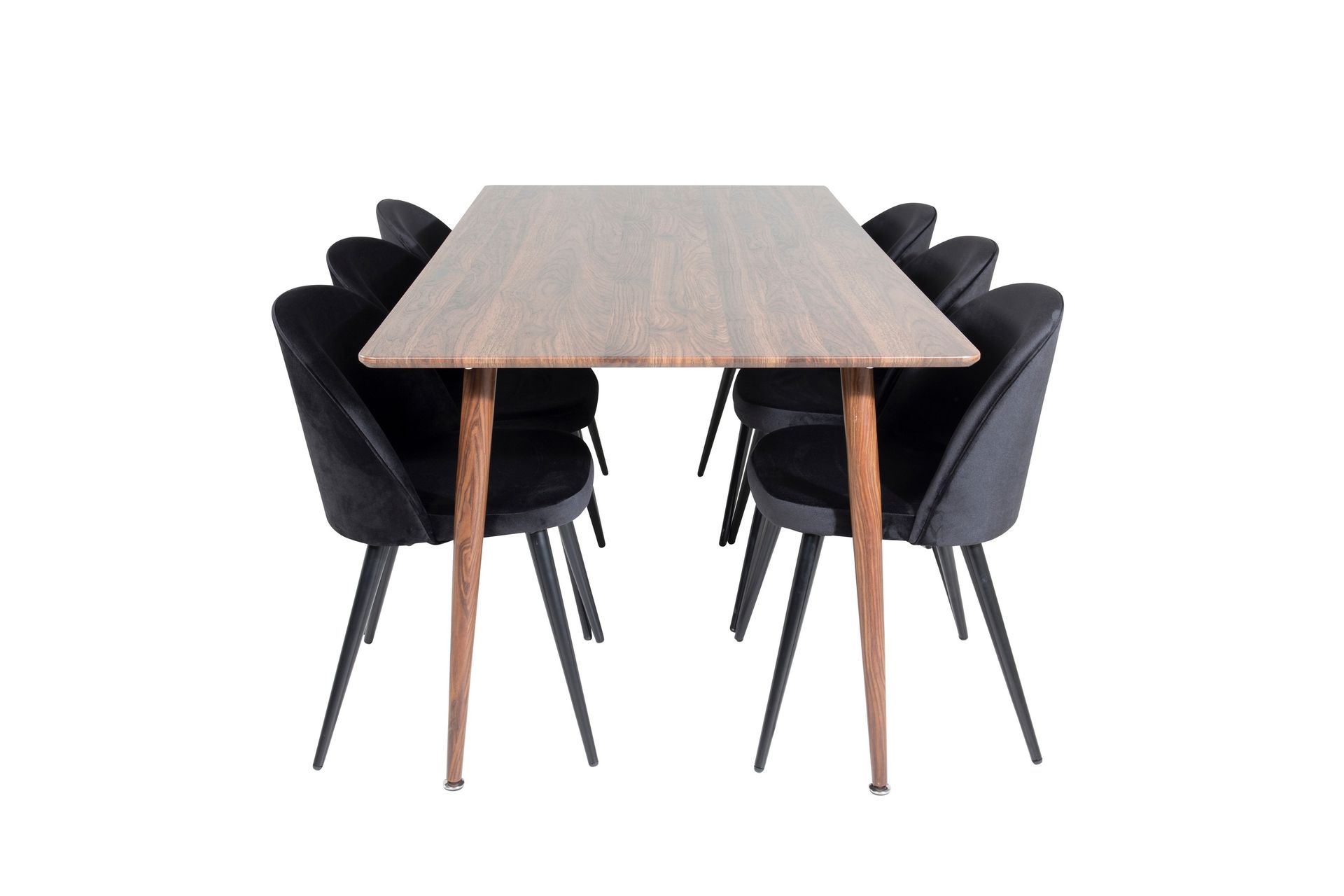 Polar Matgrupp 180 cm Rektangul&auml;r med 6 Velvet stolar - Svart