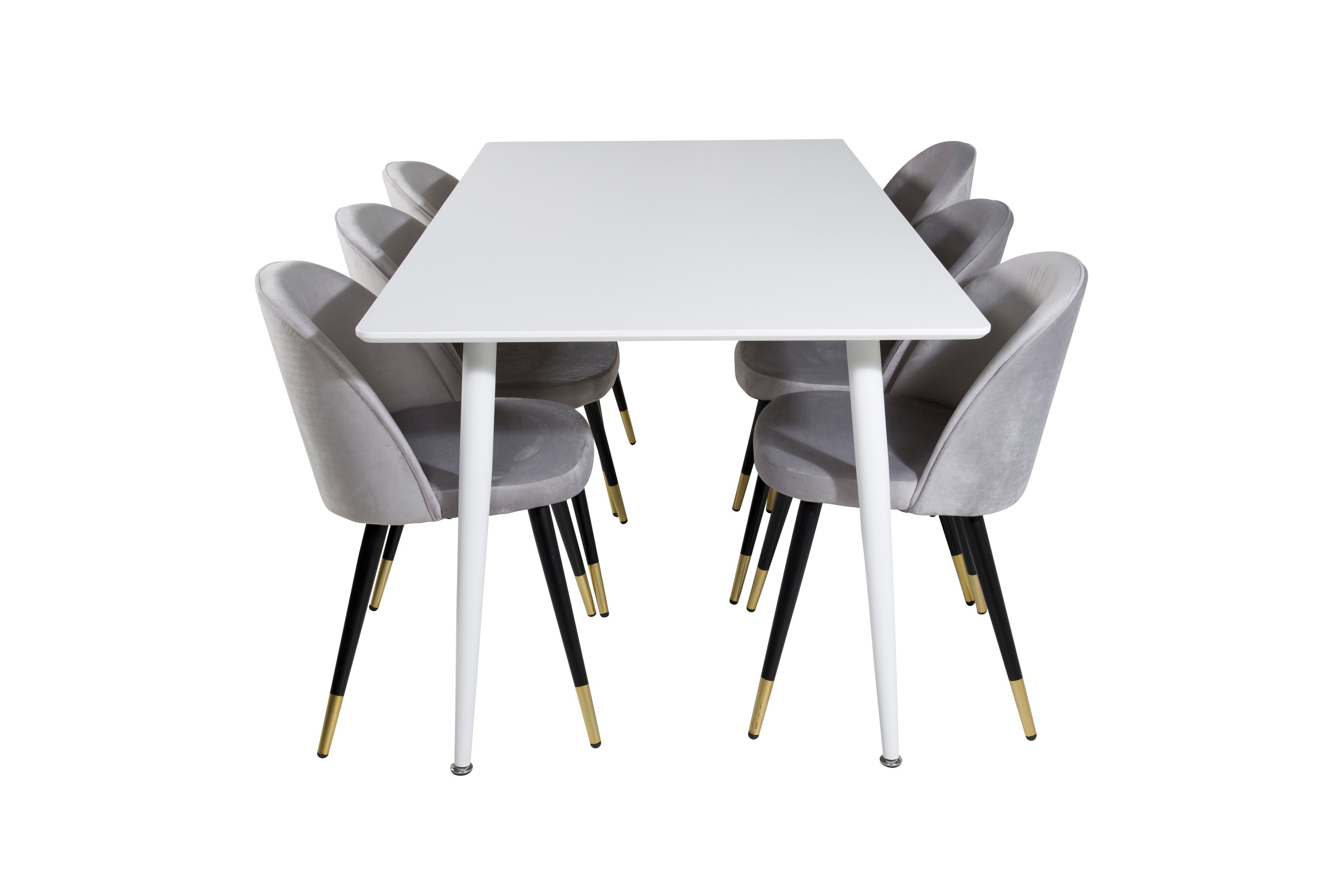 polar matgrupp 180 cm rektangulär med 6 velvet stolar - svart/guld