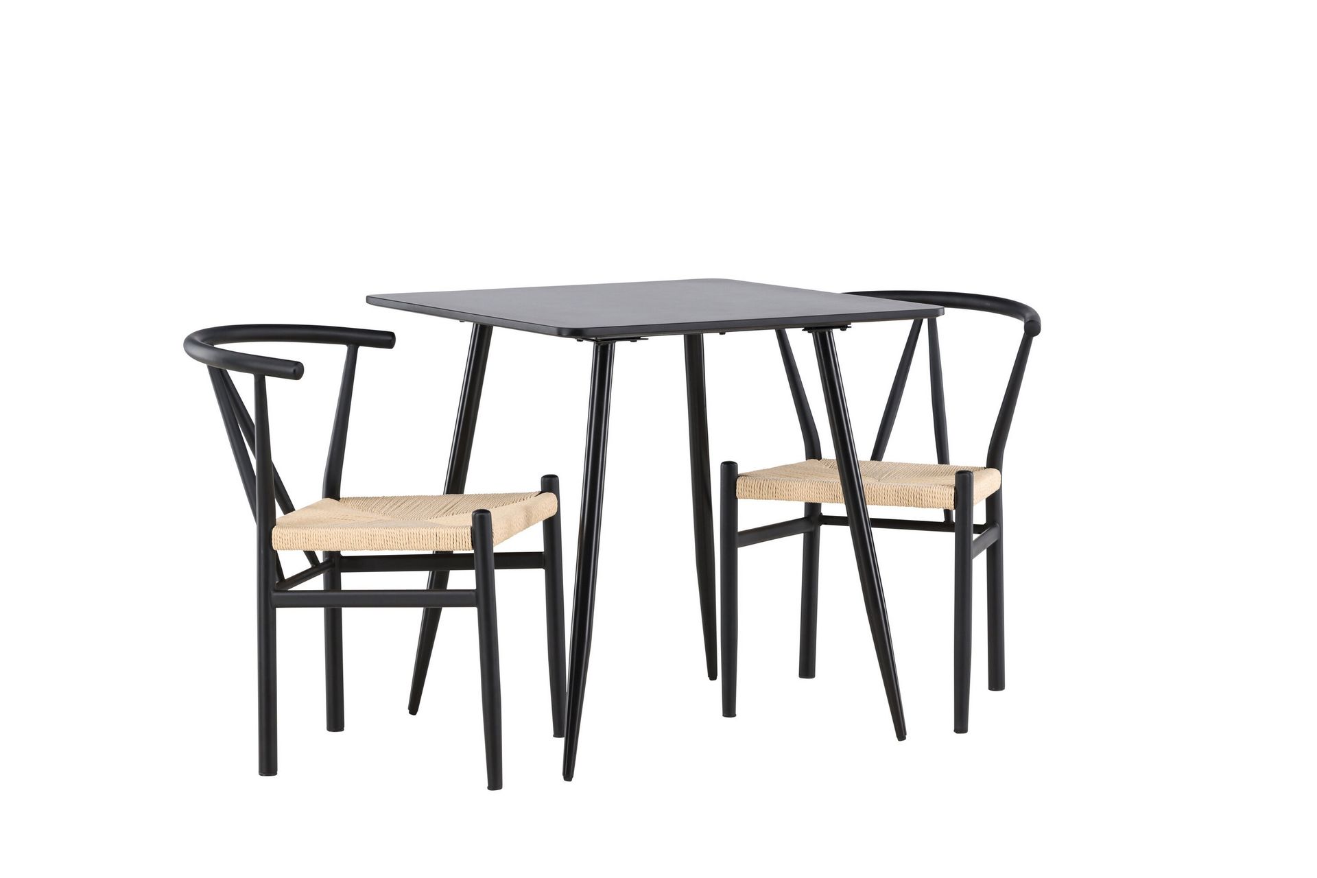 polar matgrupp 75 cm kvadratisk med 2 alfons stolar - svart/svart