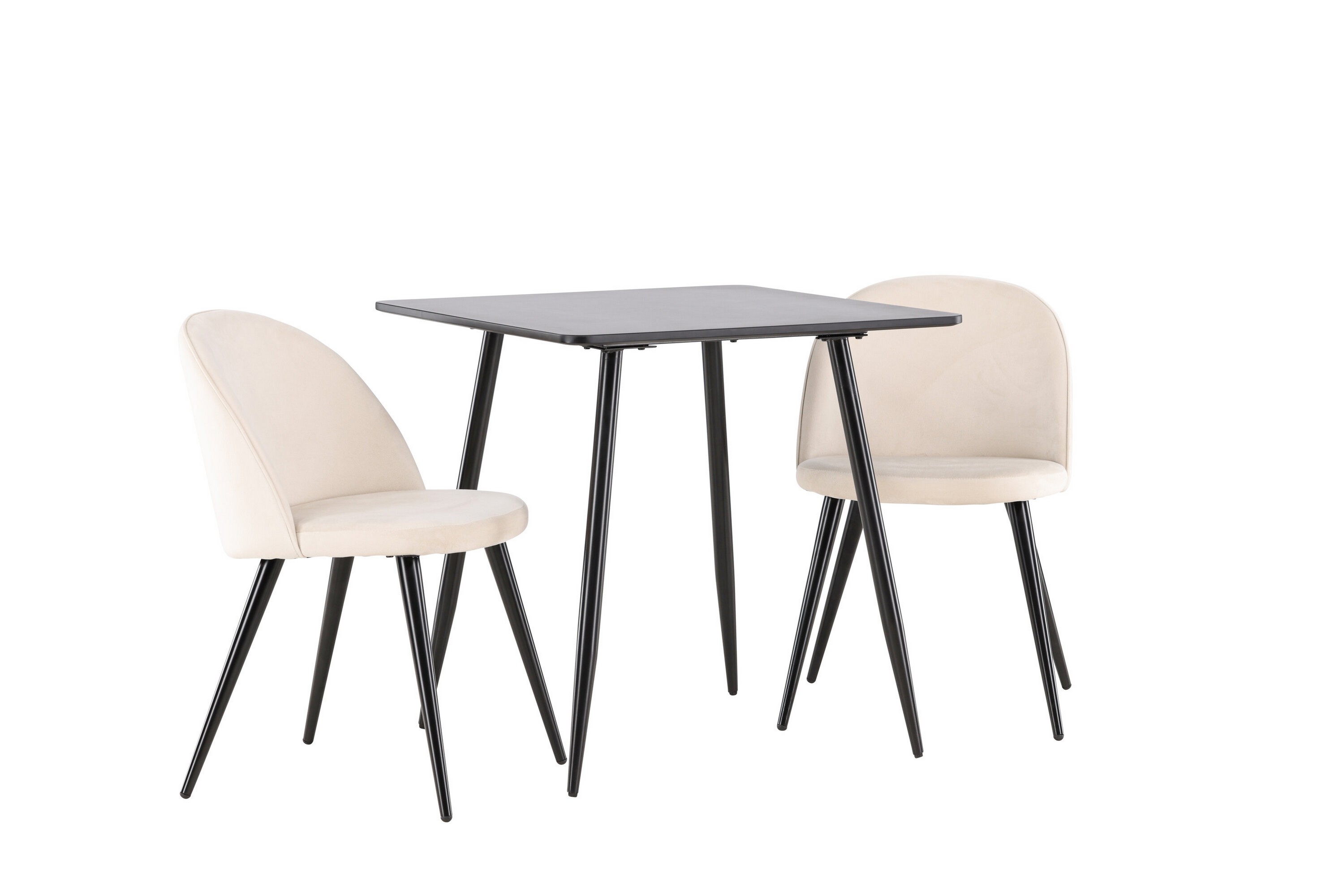 polar matgrupp 75 cm kvadratisk med 2 velvet stolar - svart/beige