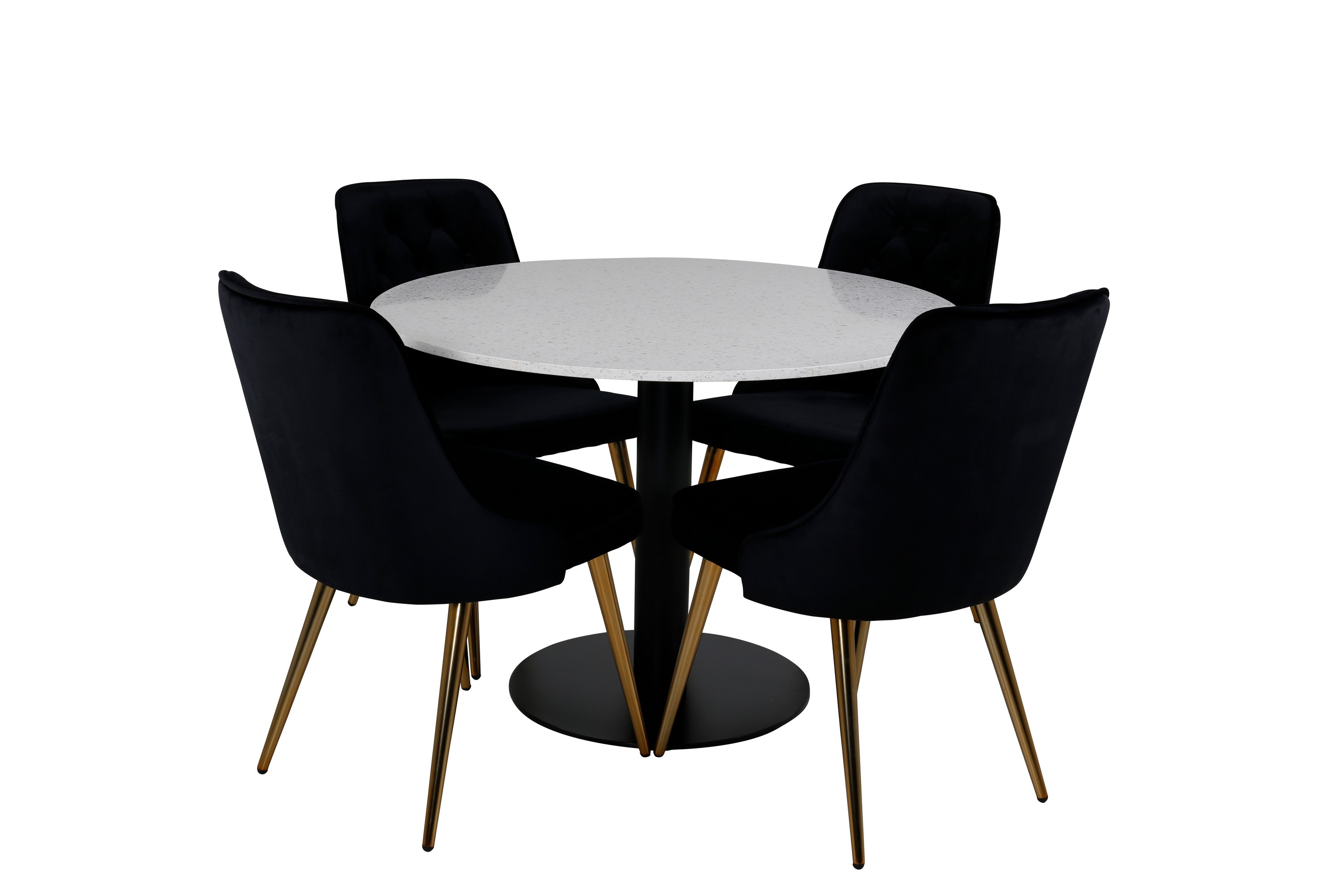 Razzia Matgrupp 106 cm Rund med 4 Velvet Deluxe stolar Svart/Guld