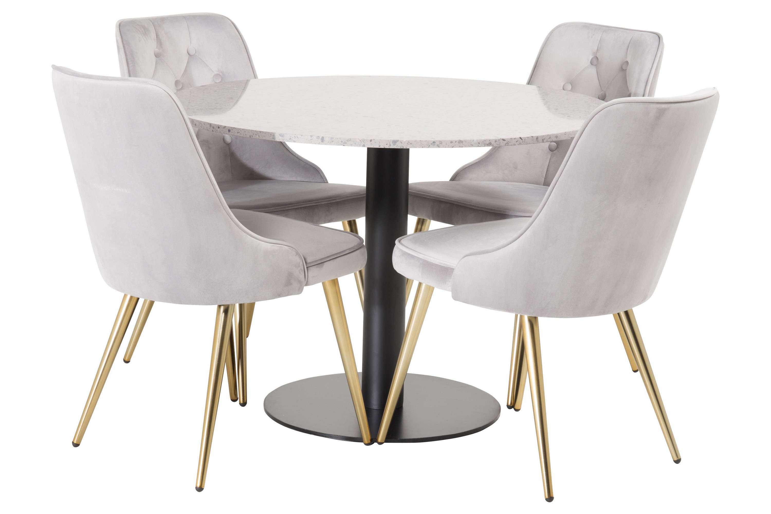 Razzia Matgrupp 106 cm Rund med 4 Velvet stolar Svart/Guld