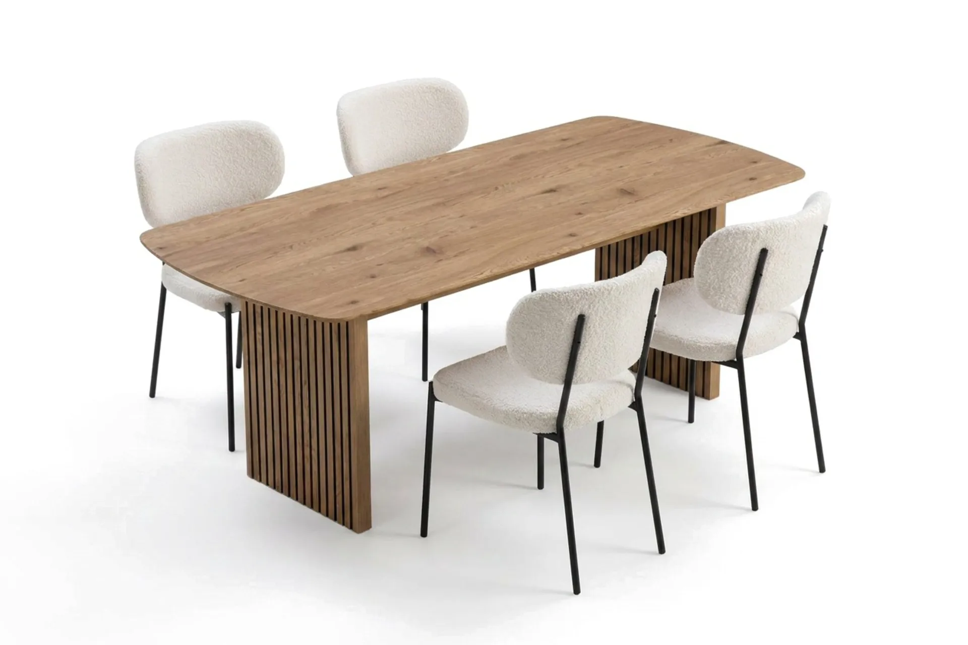 Richeto Matbord 180 cm med 4 st Gemmiano Stolar i Teddy - Brun, Vit