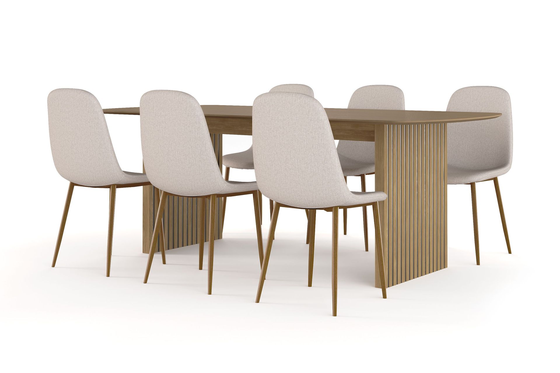 Richeto Matbord 210 cm ek +  6 st Nibe stol beige med ek ben - Natur/Beige