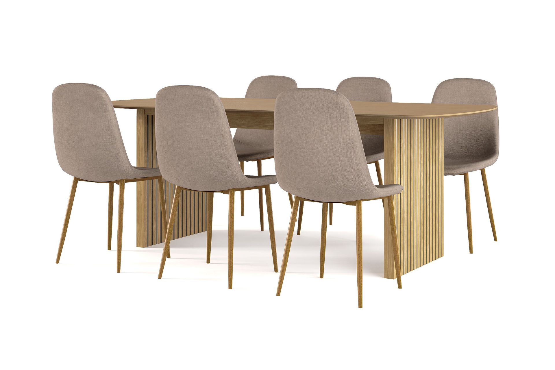 Richeto Matbord 210 cm ek +  6 st Nibe stol brun med ek ben - Ek