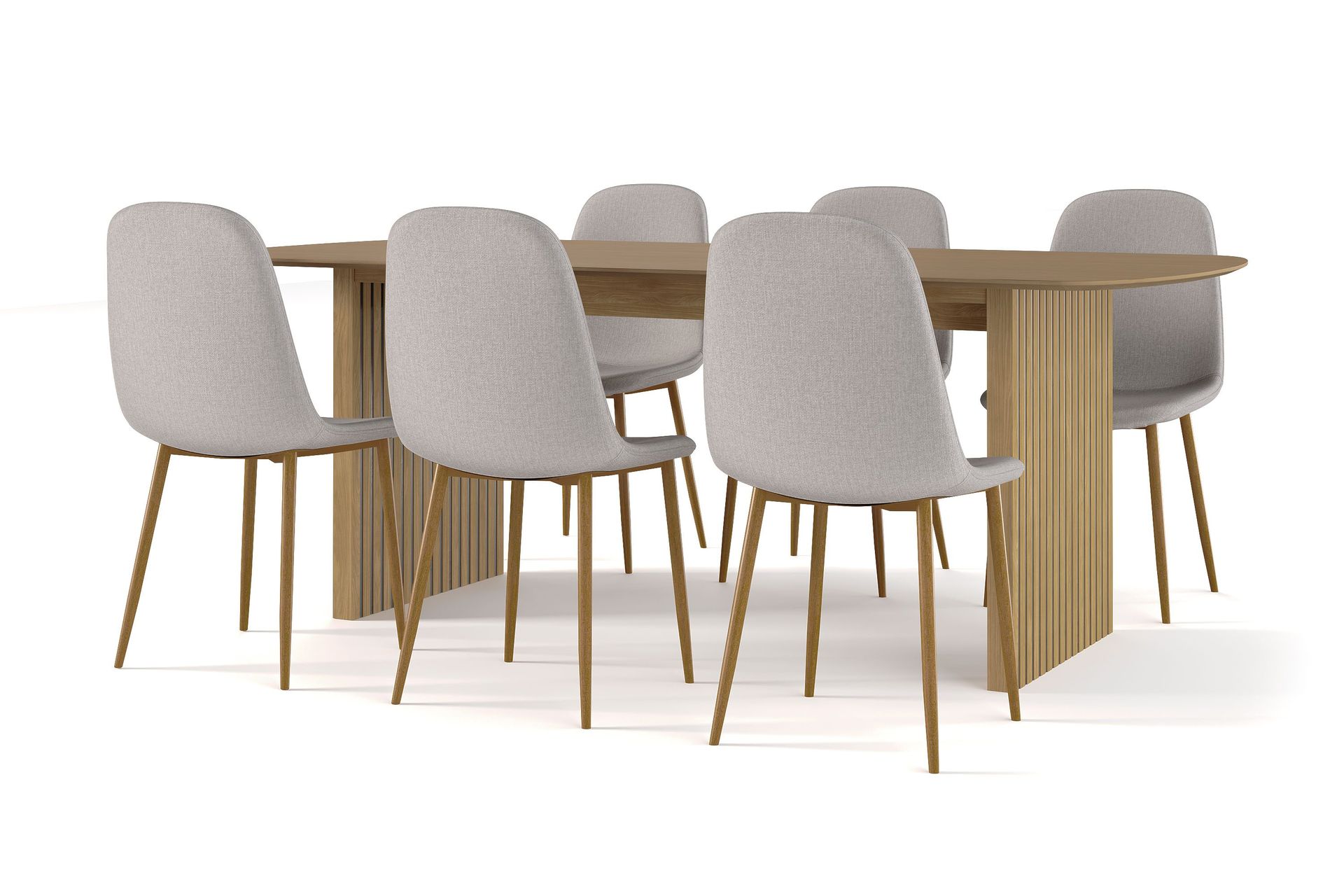Richeto Matbord 210 cm ek +  6 st Nibe stol grå med ek ben - Natur/Grå